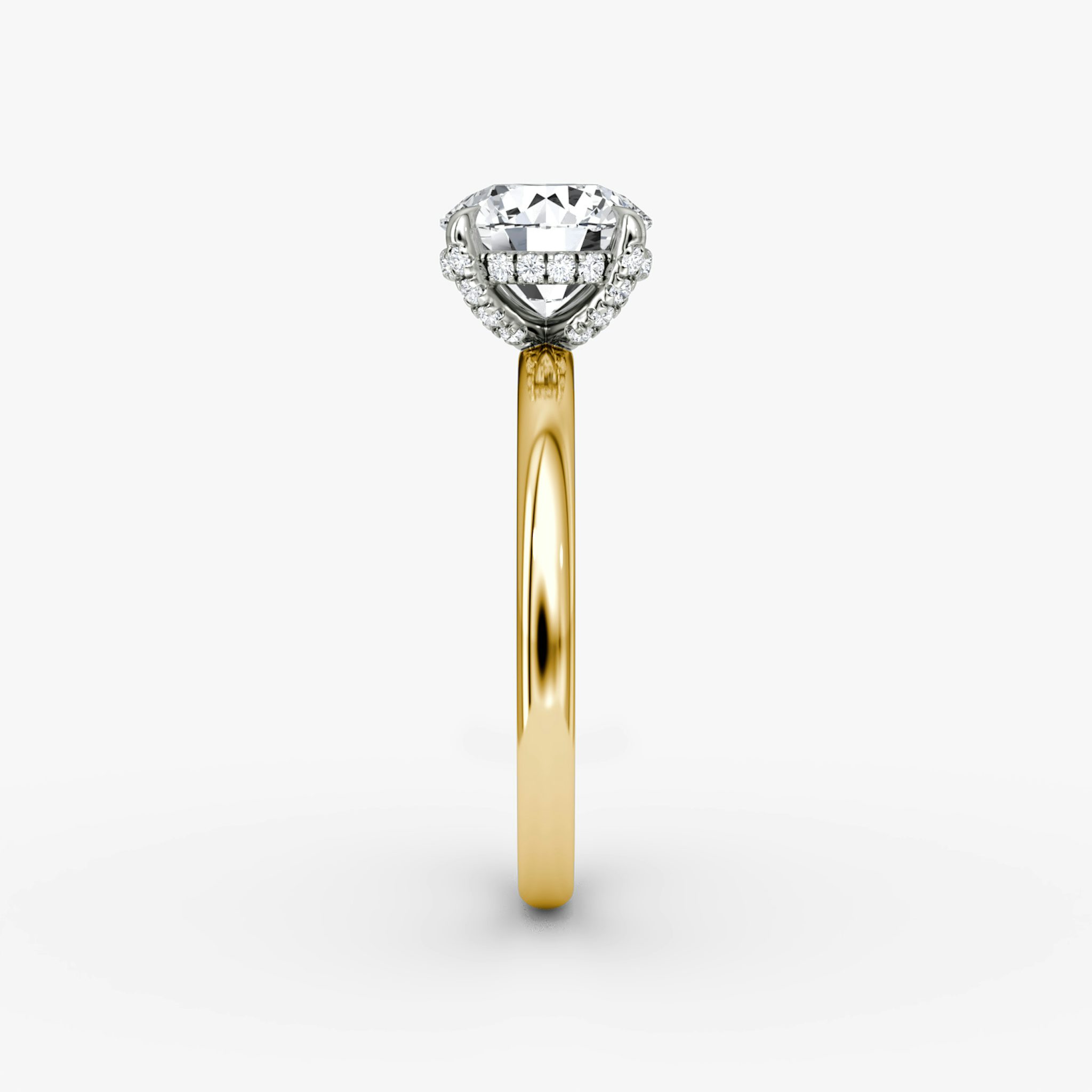 The Classic Hidden Halo | Round Brilliant | 18k | Yellow Gold and Platinum | bandAccent: Plain | bandWidth: large | caratWeight: 1.0ct | prongStyle: Pavé | diamondOrientation: vertical