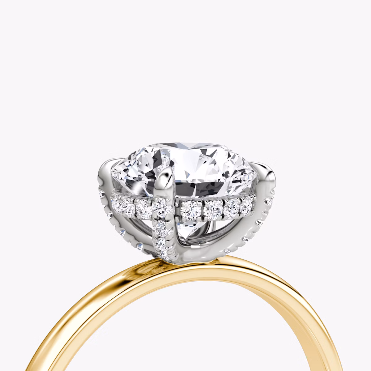 The Classic Hidden Halo | Round Brilliant | 18k | Yellow Gold and Platinum | bandAccent: Plain | bandWidth: large | caratWeight: other | prongStyle: Pavé | diamondOrientation: vertical