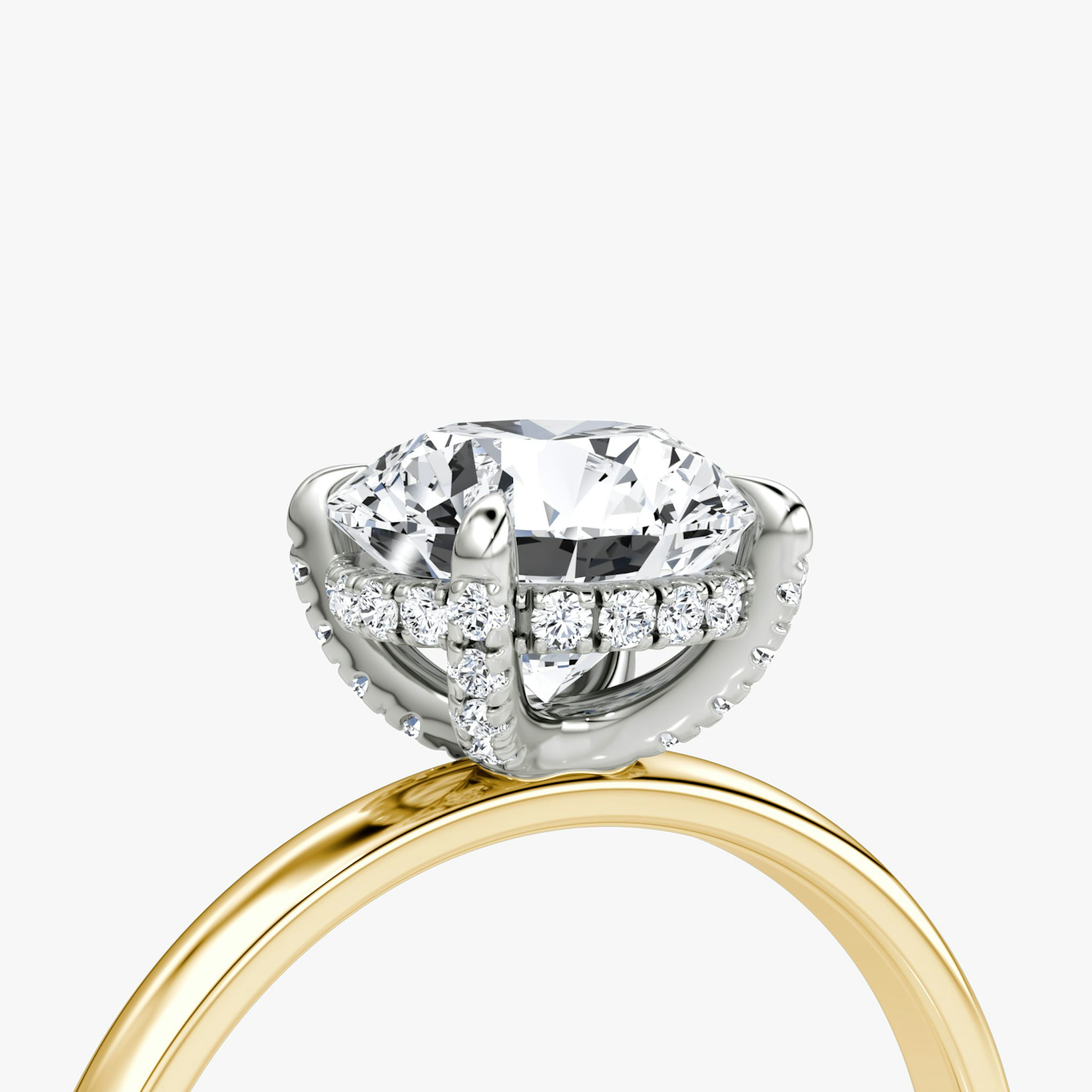The Classic Hidden Halo | Round Brilliant | 18k | Yellow Gold and Platinum | bandAccent: Plain | bandWidth: large | caratWeight: 1.0ct | prongStyle: Pavé | diamondOrientation: vertical