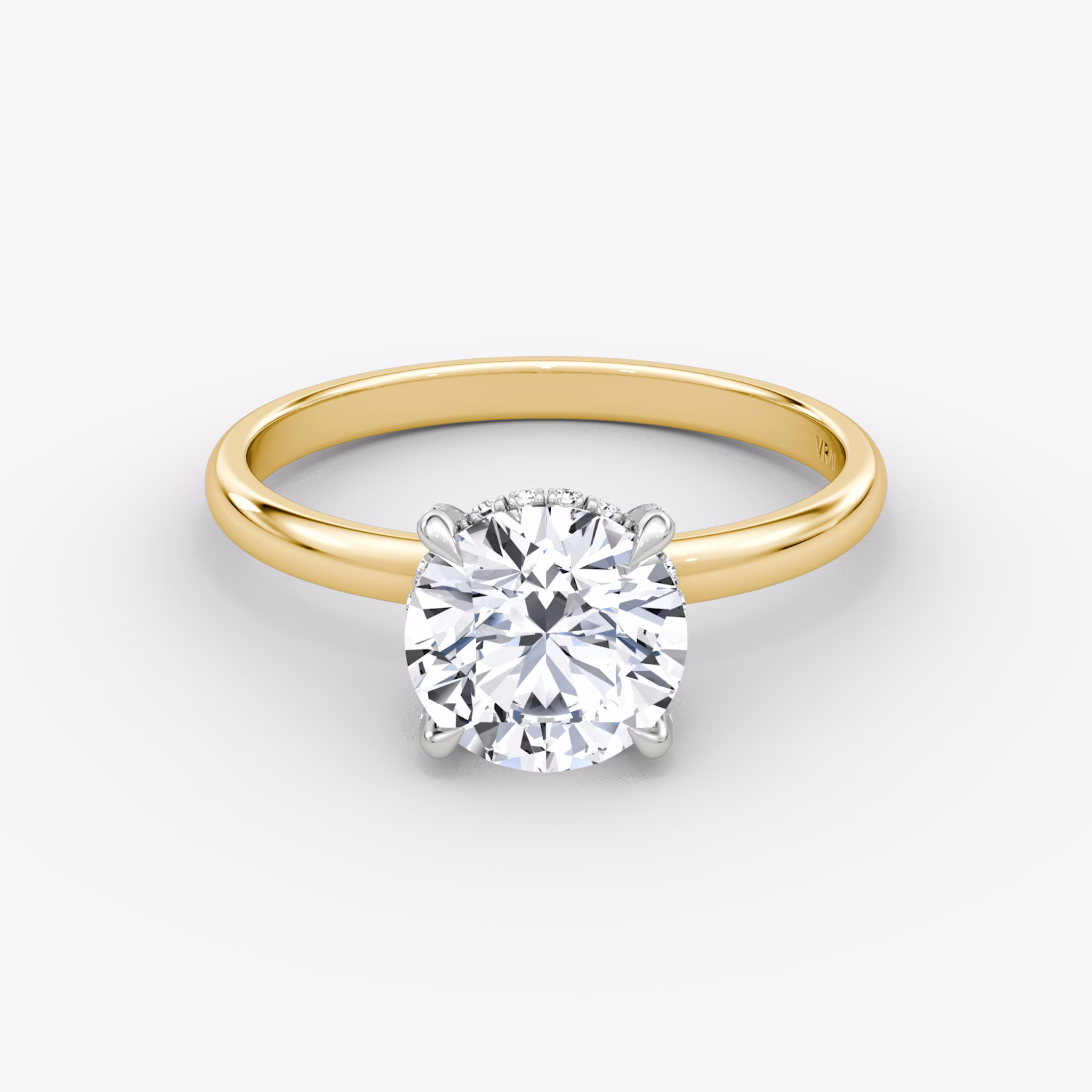 The Classic Hidden Halo | Round Brilliant | 18k | Yellow Gold and Platinum | bandAccent: Plain | bandWidth: large | caratWeight: 1.0ct | prongStyle: Pavé | diamondOrientation: vertical