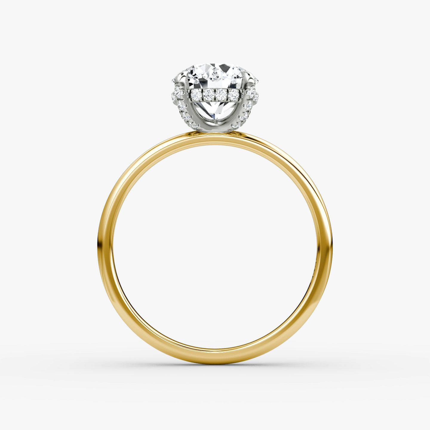 The Classic Hidden Halo | Round Brilliant | 18k | Yellow Gold and Platinum | bandAccent: Plain | bandWidth: large | caratWeight: other | prongStyle: Pavé | diamondOrientation: vertical