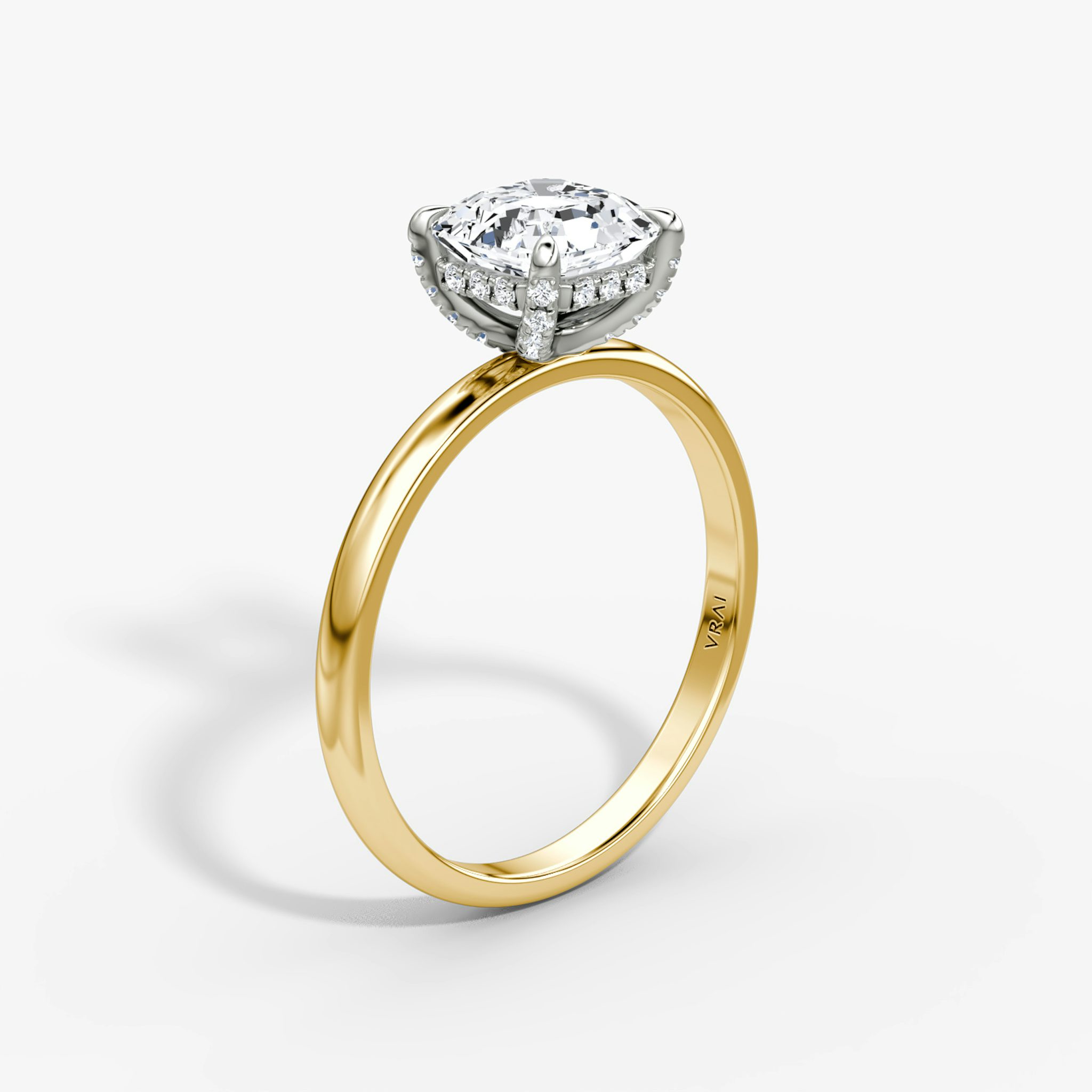 The Classic Hidden Halo | Asscher | 18k | Yellow Gold and Platinum | bandAccent: Plain | bandWidth: large | prongStyle: Pavé | diamondOrientation: vertical | caratWeight: other