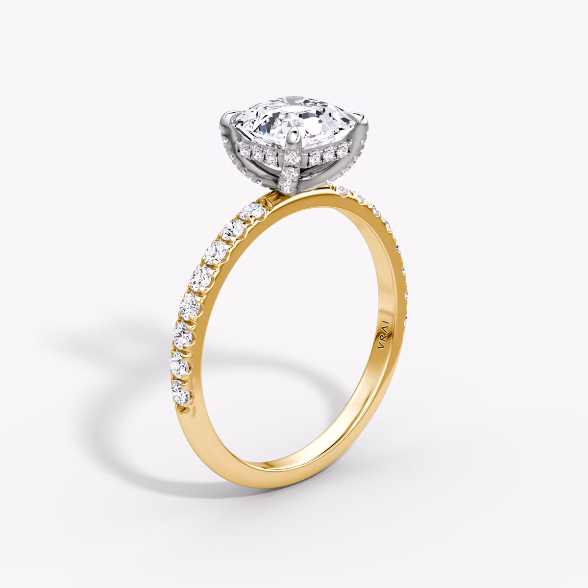 The Classic Hidden Halo | Asscher | 18k | Yellow Gold and Platinum | bandAccent: Pavé | bandWidth: large | prongStyle: Pavé | diamondOrientation: vertical | caratWeight: other