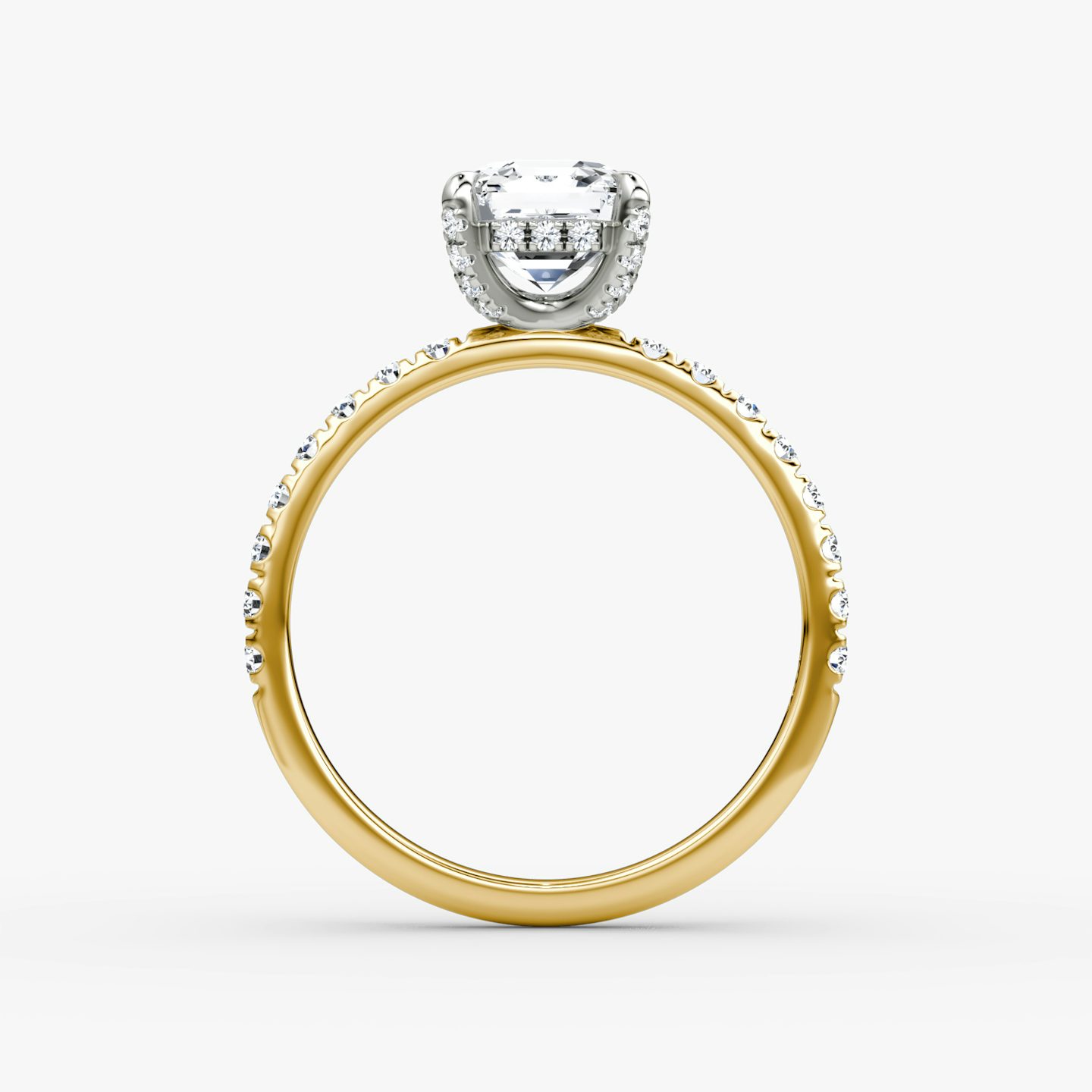 The Classic Hidden Halo | Asscher | 18k | Yellow Gold and Platinum | bandAccent: Pavé | bandWidth: large | prongStyle: Pavé | diamondOrientation: vertical | caratWeight: other