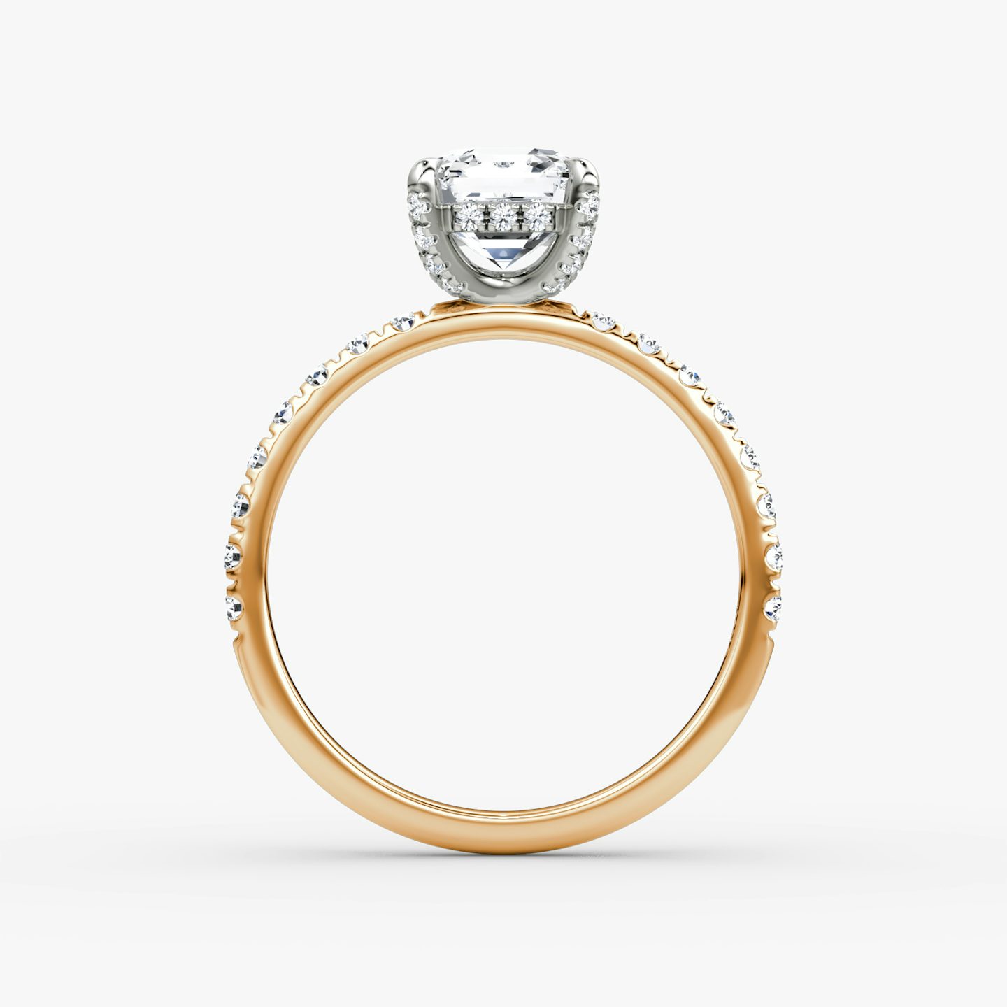 The Classic Hidden Halo | Asscher | 14k | Rose Gold and Platinum | bandAccent: Pavé | bandWidth: large | prongStyle: Pavé | diamondOrientation: vertical | caratWeight: other