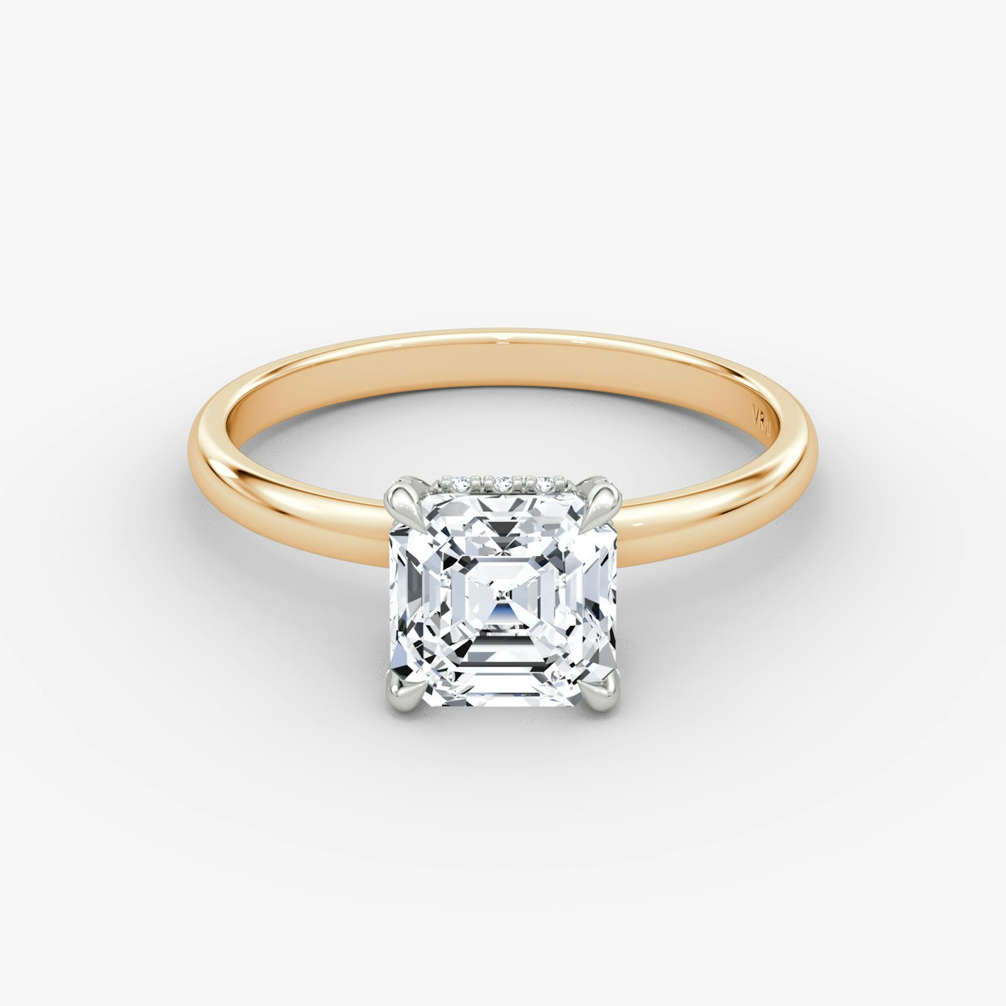 The Classic Hidden Halo | Asscher | 14k | Rose Gold and Platinum | bandAccent: Plain | bandWidth: large | prongStyle: Pavé | diamondOrientation: vertical | caratWeight: other