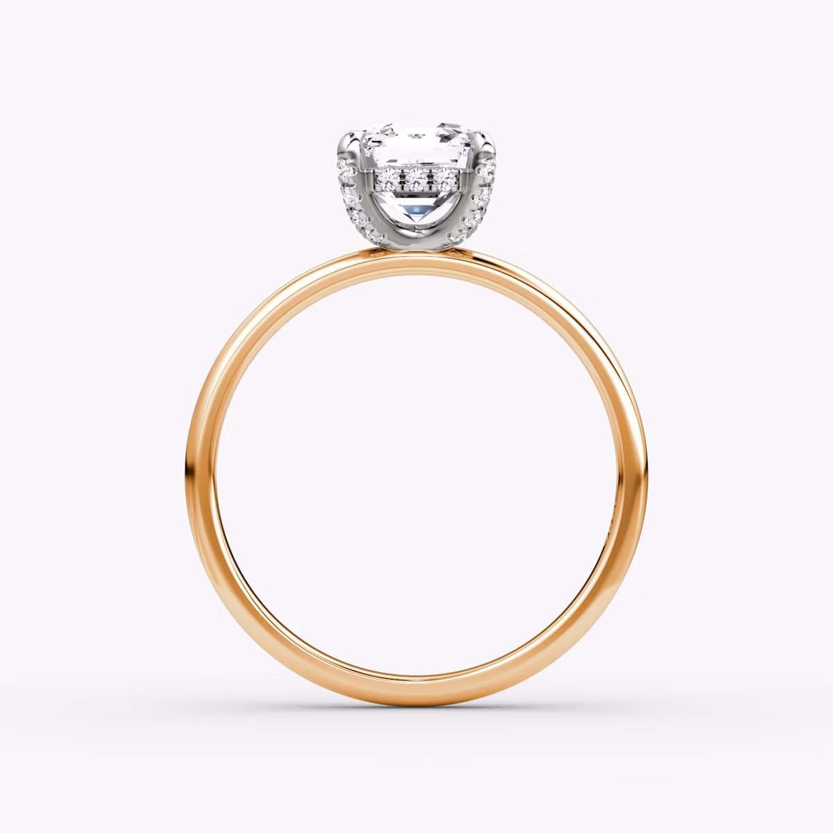 The Classic Hidden Halo | Asscher | 14k | Rose Gold and Platinum | bandAccent: Plain | bandWidth: large | prongStyle: Pavé | diamondOrientation: vertical | caratWeight: other