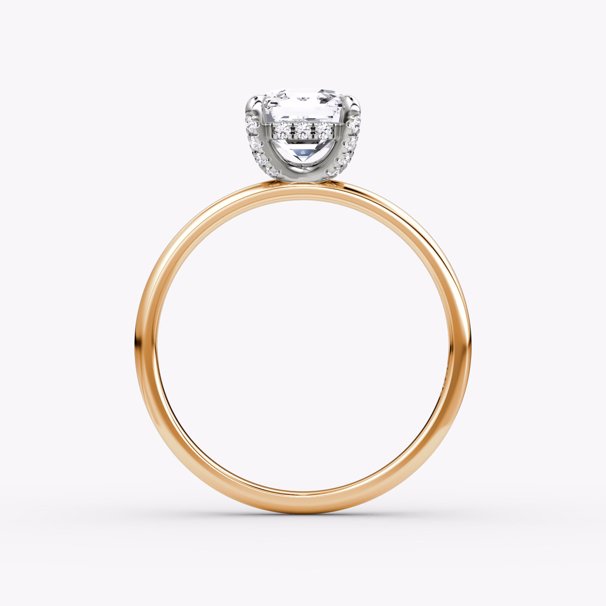 The Classic Hidden Halo | Asscher | 14k | Rose Gold and Platinum | bandAccent: Plain | bandWidth: large | prongStyle: Pavé | diamondOrientation: vertical | caratWeight: other