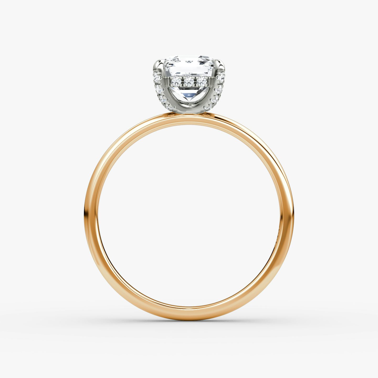 The Classic Hidden Halo | Asscher | 14k | Rose Gold and Platinum | bandAccent: Plain | bandWidth: large | prongStyle: Pavé | diamondOrientation: vertical | caratWeight: other