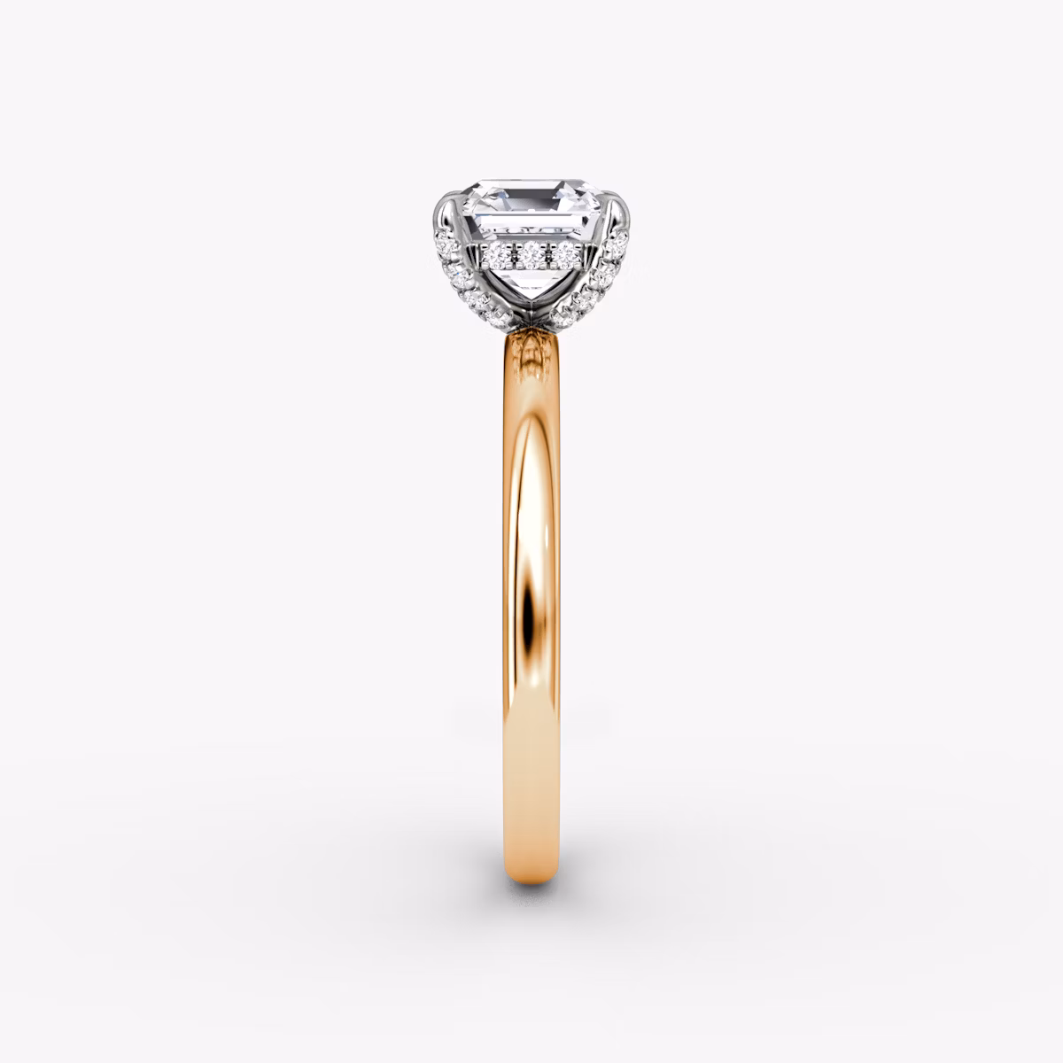 The Classic Hidden Halo | Asscher | 14k | Rose Gold and Platinum | bandAccent: Plain | bandWidth: large | prongStyle: Pavé | diamondOrientation: vertical | caratWeight: other