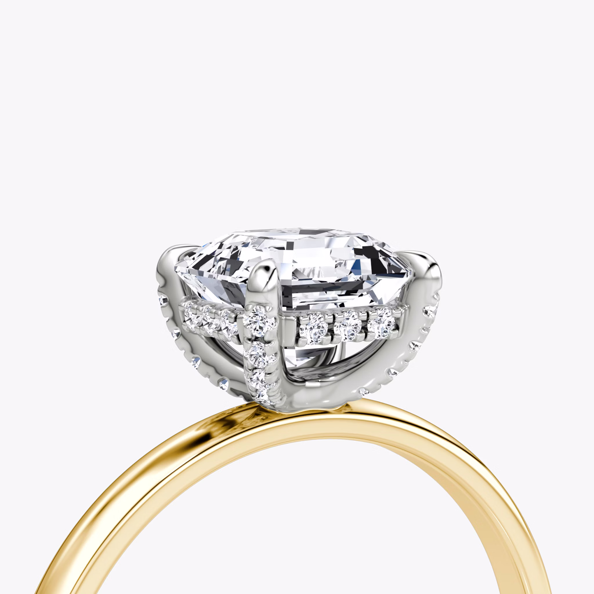The Classic Hidden Halo | Asscher | 18k | Yellow Gold and Platinum | bandAccent: Plain | bandWidth: large | prongStyle: Pavé | diamondOrientation: vertical | caratWeight: other