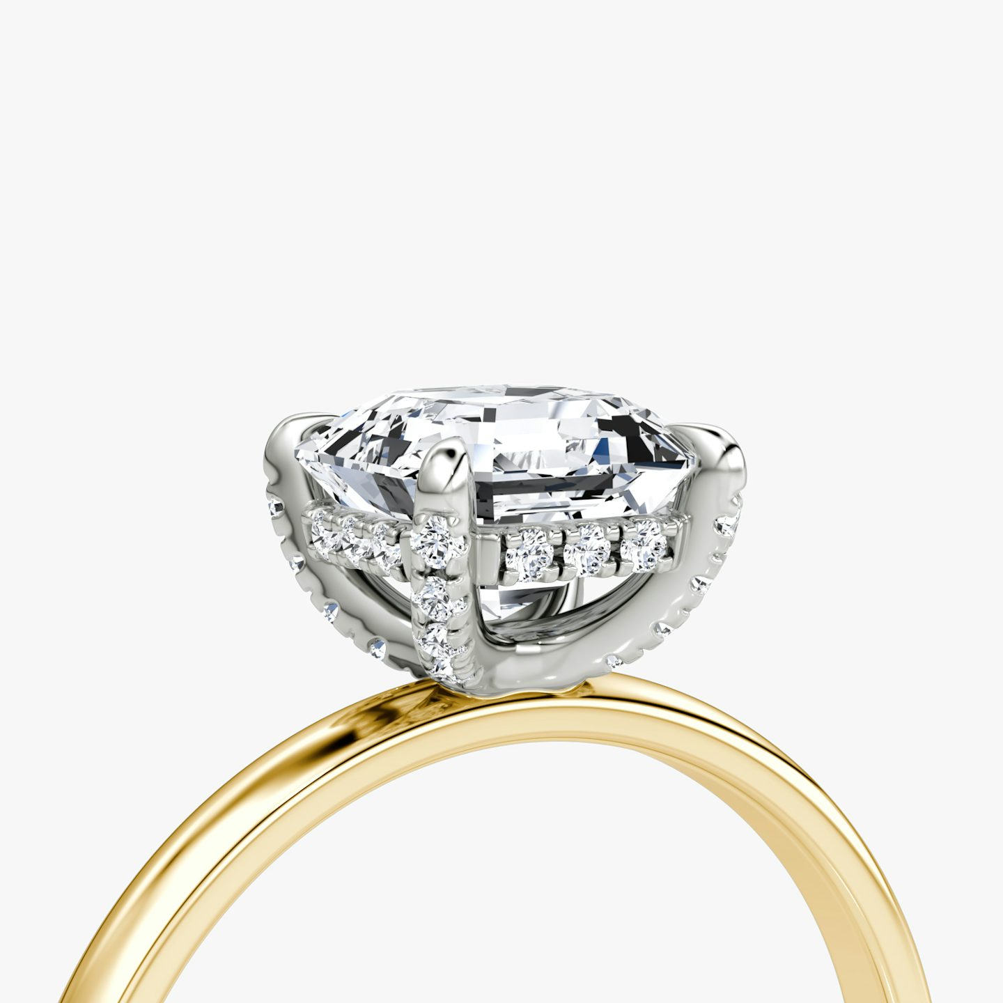 The Classic Hidden Halo | Asscher | 18k | Yellow Gold and Platinum | bandAccent: Plain | bandWidth: large | prongStyle: Pavé | diamondOrientation: vertical | caratWeight: other