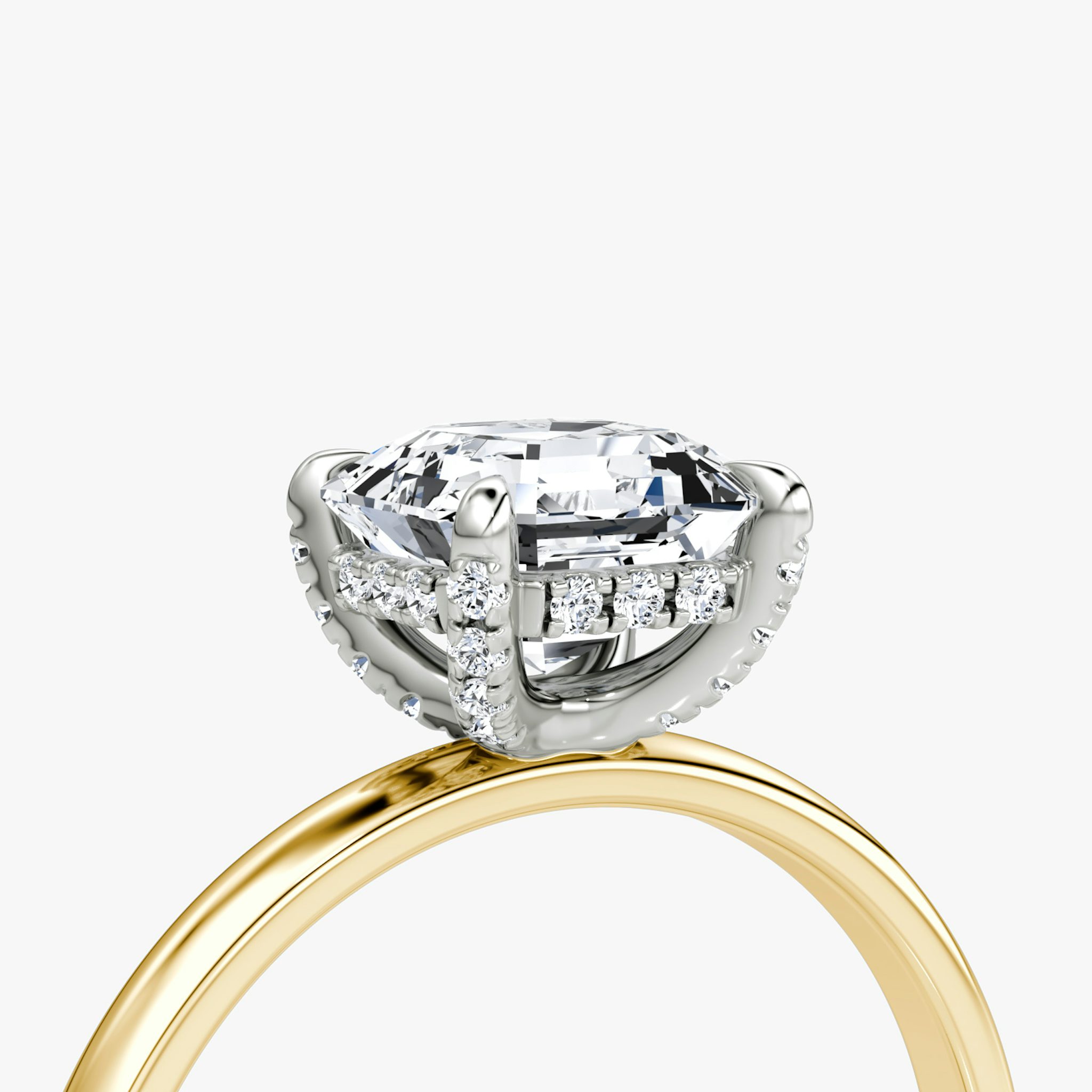 The Classic Hidden Halo | Asscher | 18k | Yellow Gold and Platinum | bandAccent: Plain | bandWidth: large | prongStyle: Pavé | diamondOrientation: vertical | caratWeight: other