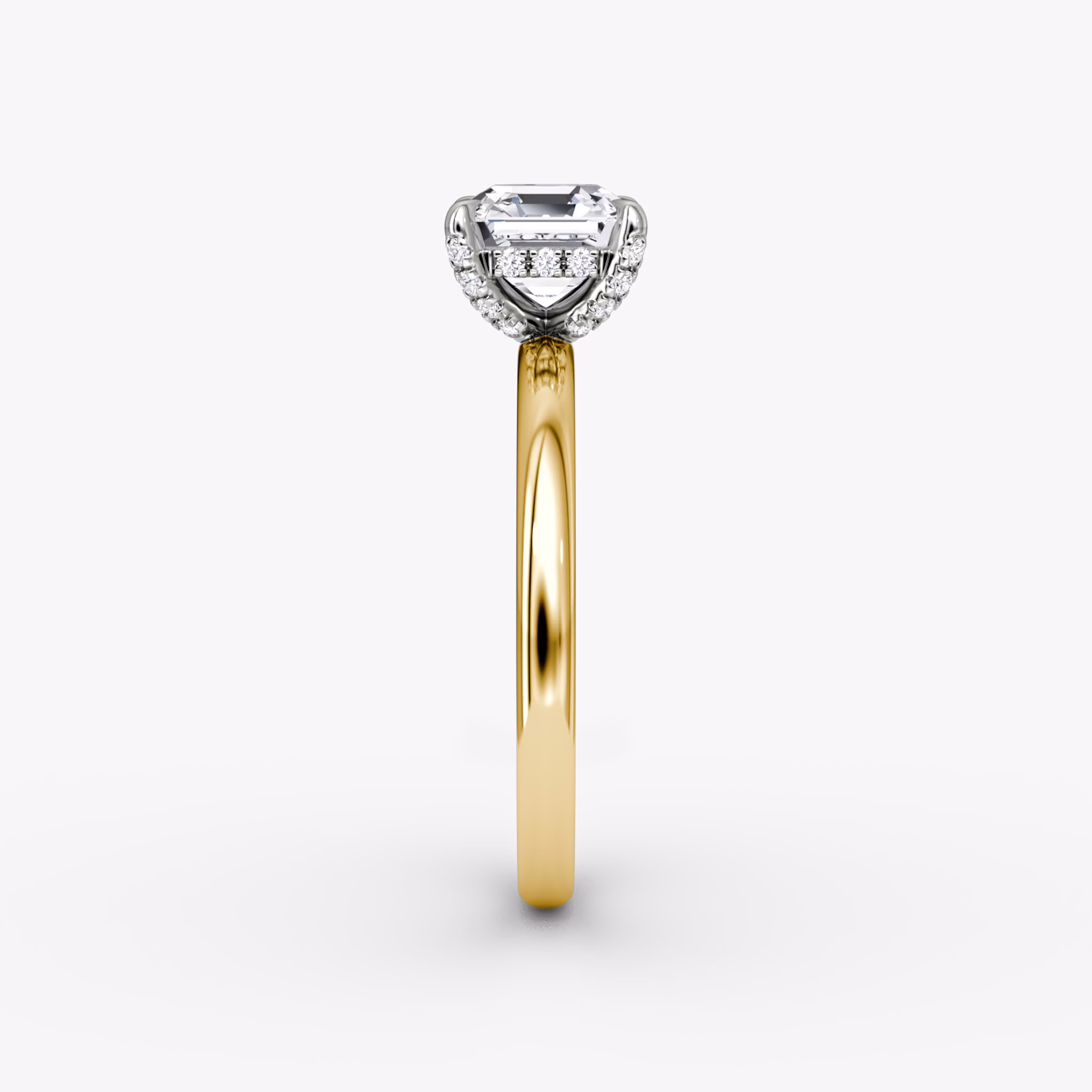 The Classic Hidden Halo | Asscher | 18k | Yellow Gold and Platinum | bandAccent: Plain | bandWidth: large | prongStyle: Pavé | diamondOrientation: vertical | caratWeight: other