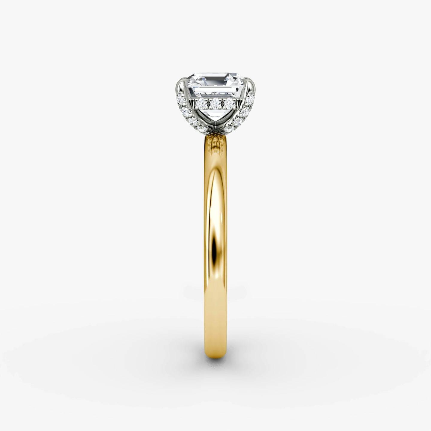 The Classic Hidden Halo | Asscher | 18k | Yellow Gold and Platinum | bandAccent: Plain | bandWidth: large | prongStyle: Pavé | diamondOrientation: vertical | caratWeight: other