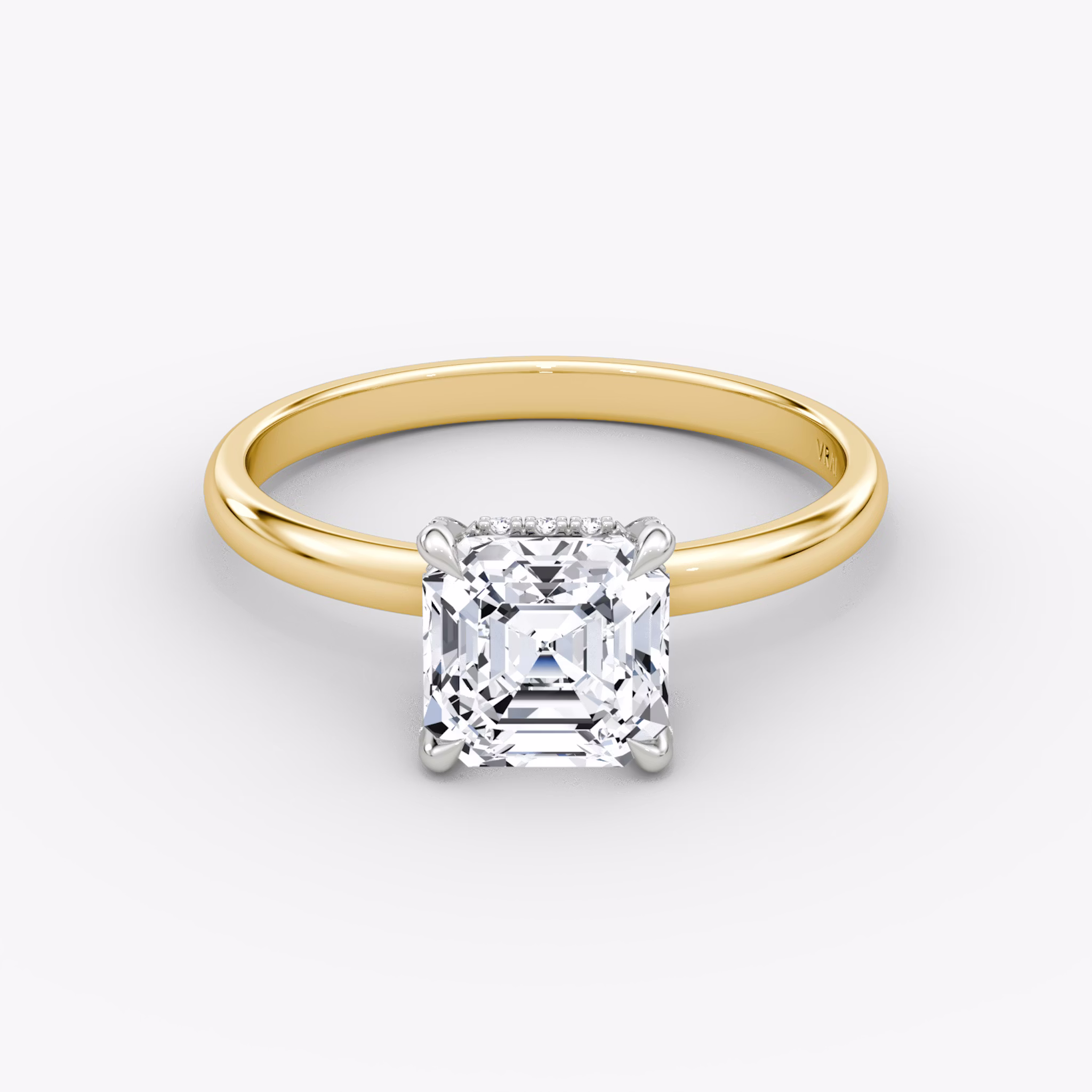 The Classic Hidden Halo | Asscher | 18k | Yellow Gold and Platinum | bandAccent: Plain | bandWidth: large | prongStyle: Pavé | diamondOrientation: vertical | caratWeight: other