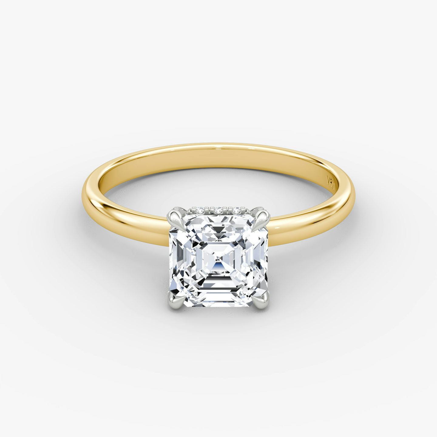 The Classic Hidden Halo | Asscher | 18k | Yellow Gold and Platinum | bandAccent: Plain | bandWidth: large | prongStyle: Pavé | diamondOrientation: vertical | caratWeight: other