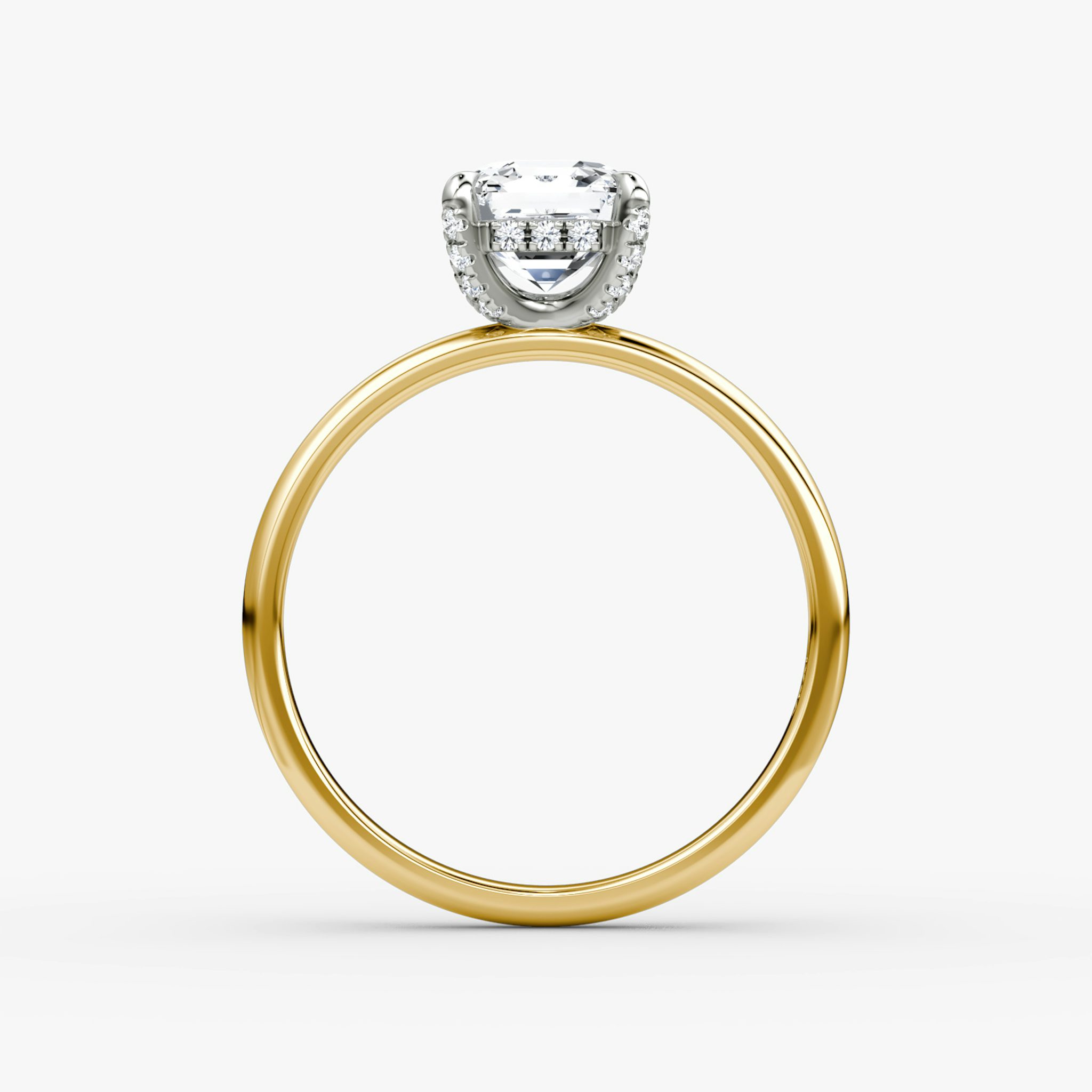 The Classic Hidden Halo | Asscher | 18k | Yellow Gold and Platinum | bandAccent: Plain | bandWidth: large | prongStyle: Pavé | diamondOrientation: vertical | caratWeight: other