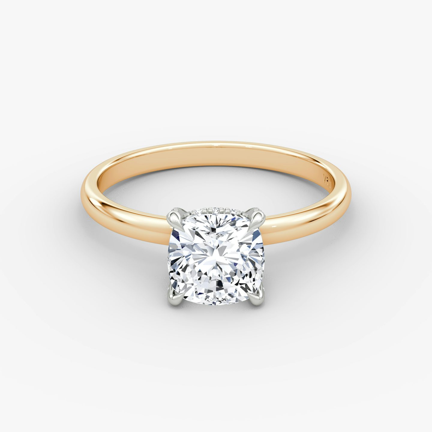The Classic Hidden Halo | Cushion | 14k | Rose Gold and Platinum | bandAccent: Plain | bandWidth: large | prongStyle: Pavé | diamondOrientation: vertical | caratWeight: other