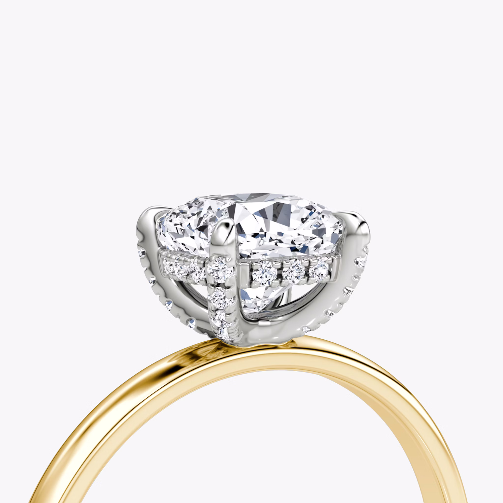 The Classic Hidden Halo | Cushion | 18k | Yellow Gold and Platinum | bandAccent: Plain | bandWidth: large | prongStyle: Pavé | diamondOrientation: vertical | caratWeight: other