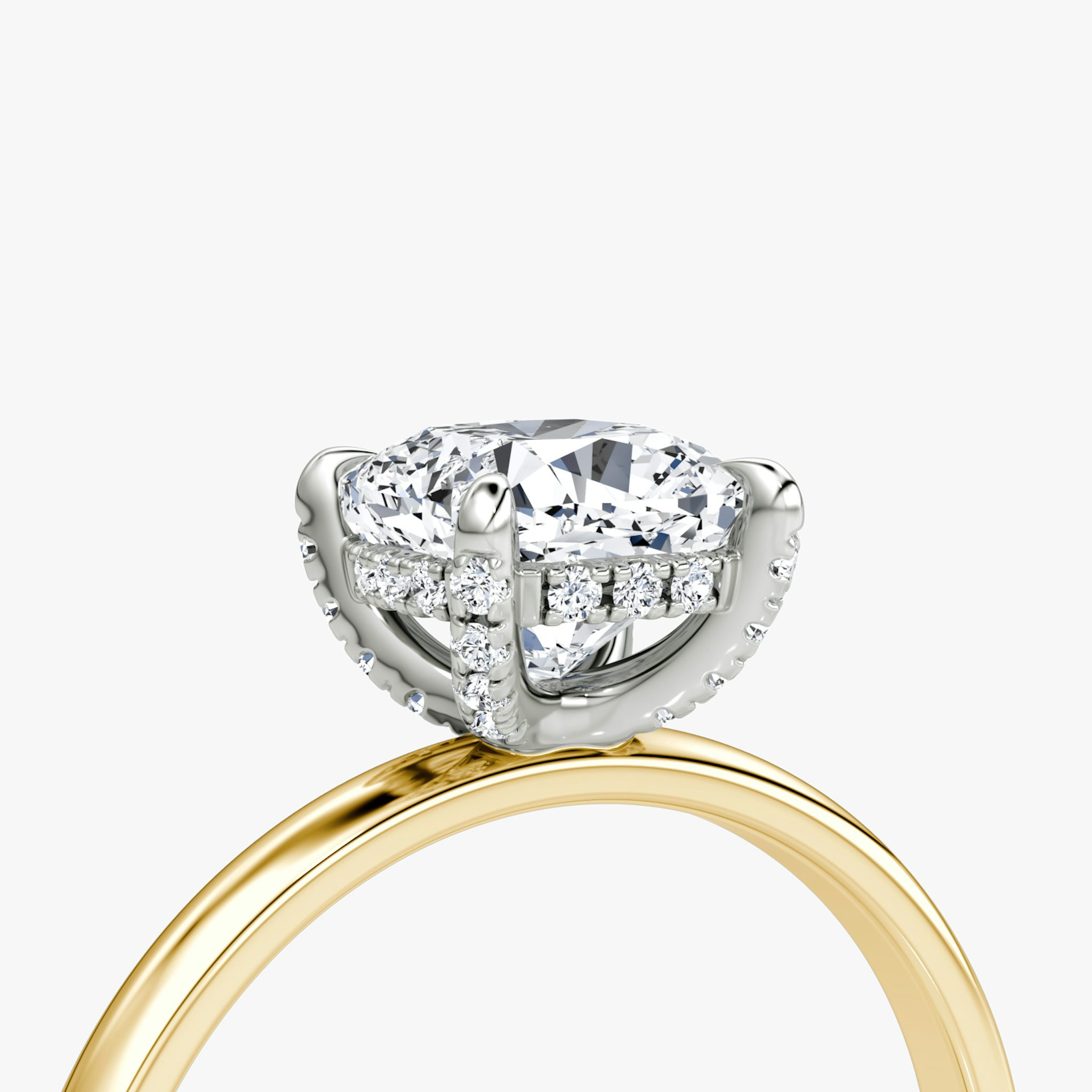 The Classic Hidden Halo | Cushion | 18k | Yellow Gold and Platinum | bandAccent: Plain | bandWidth: large | prongStyle: Pavé | diamondOrientation: vertical | caratWeight: other