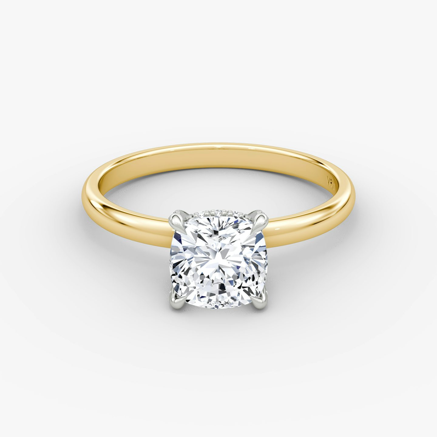 The Classic Hidden Halo | Cushion | 18k | Yellow Gold and Platinum | bandAccent: Plain | bandWidth: large | prongStyle: Pavé | diamondOrientation: vertical | caratWeight: other