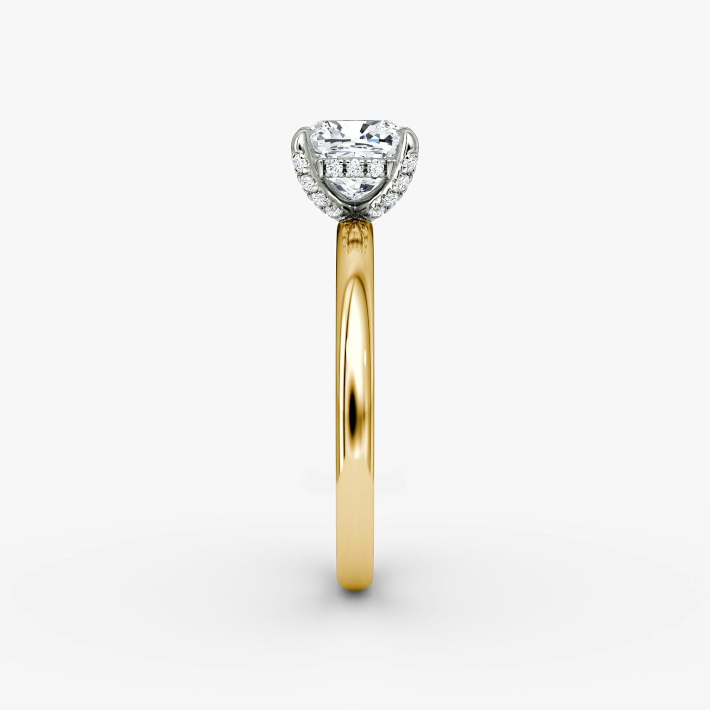 The Classic Hidden Halo | Cushion | 18k | Yellow Gold and Platinum | bandAccent: Plain | bandWidth: large | prongStyle: Pavé | diamondOrientation: vertical | caratWeight: other