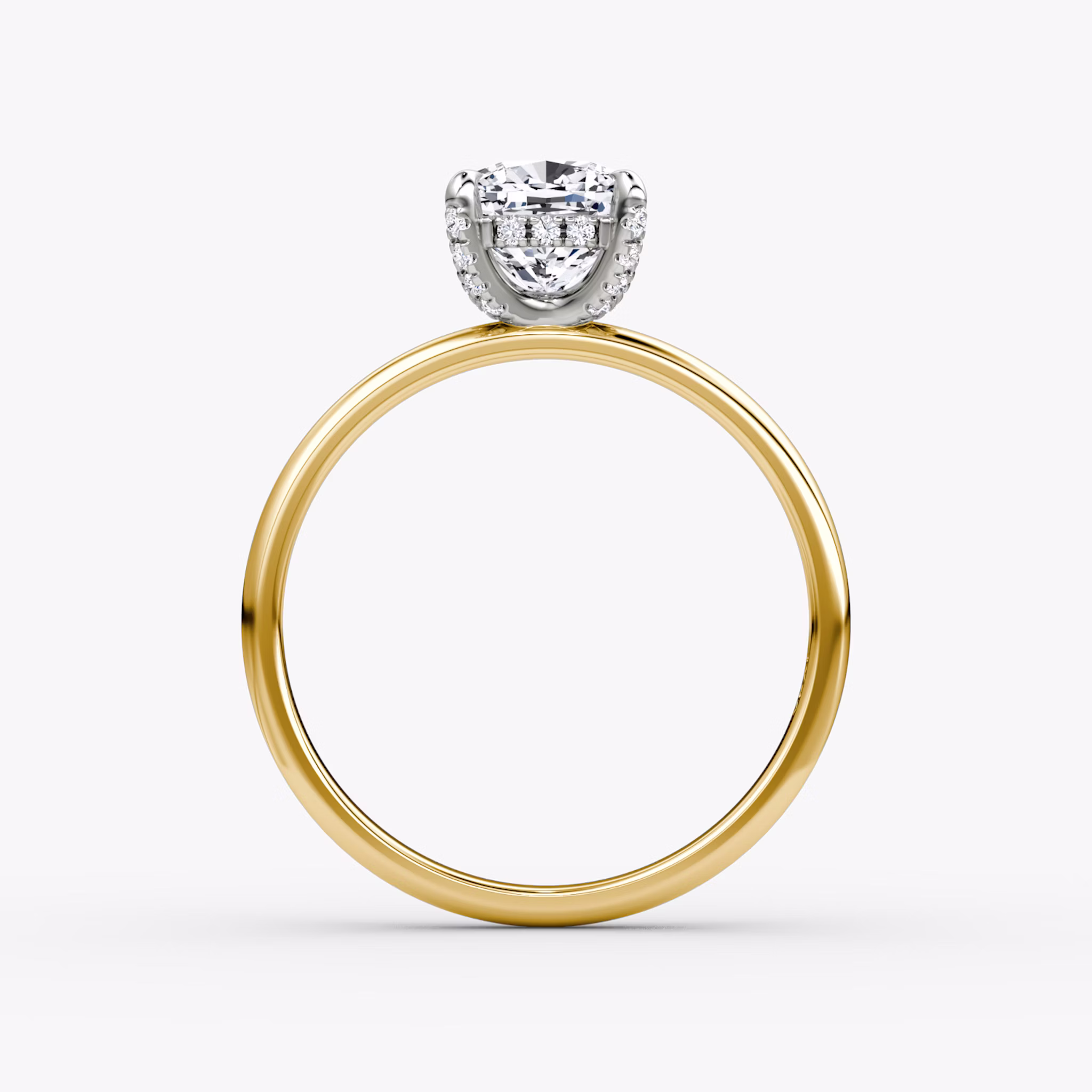 The Classic Hidden Halo | Cushion | 18k | Yellow Gold and Platinum | bandAccent: Plain | bandWidth: large | prongStyle: Pavé | diamondOrientation: vertical | caratWeight: other