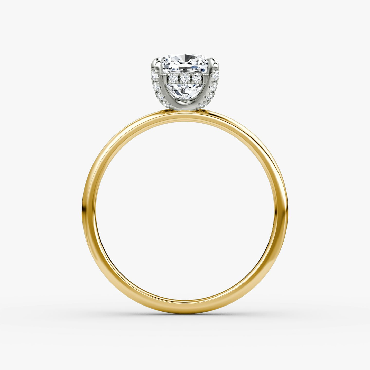 The Classic Hidden Halo | Cushion | 18k | Yellow Gold and Platinum | bandAccent: Plain | bandWidth: large | prongStyle: Pavé | diamondOrientation: vertical | caratWeight: other