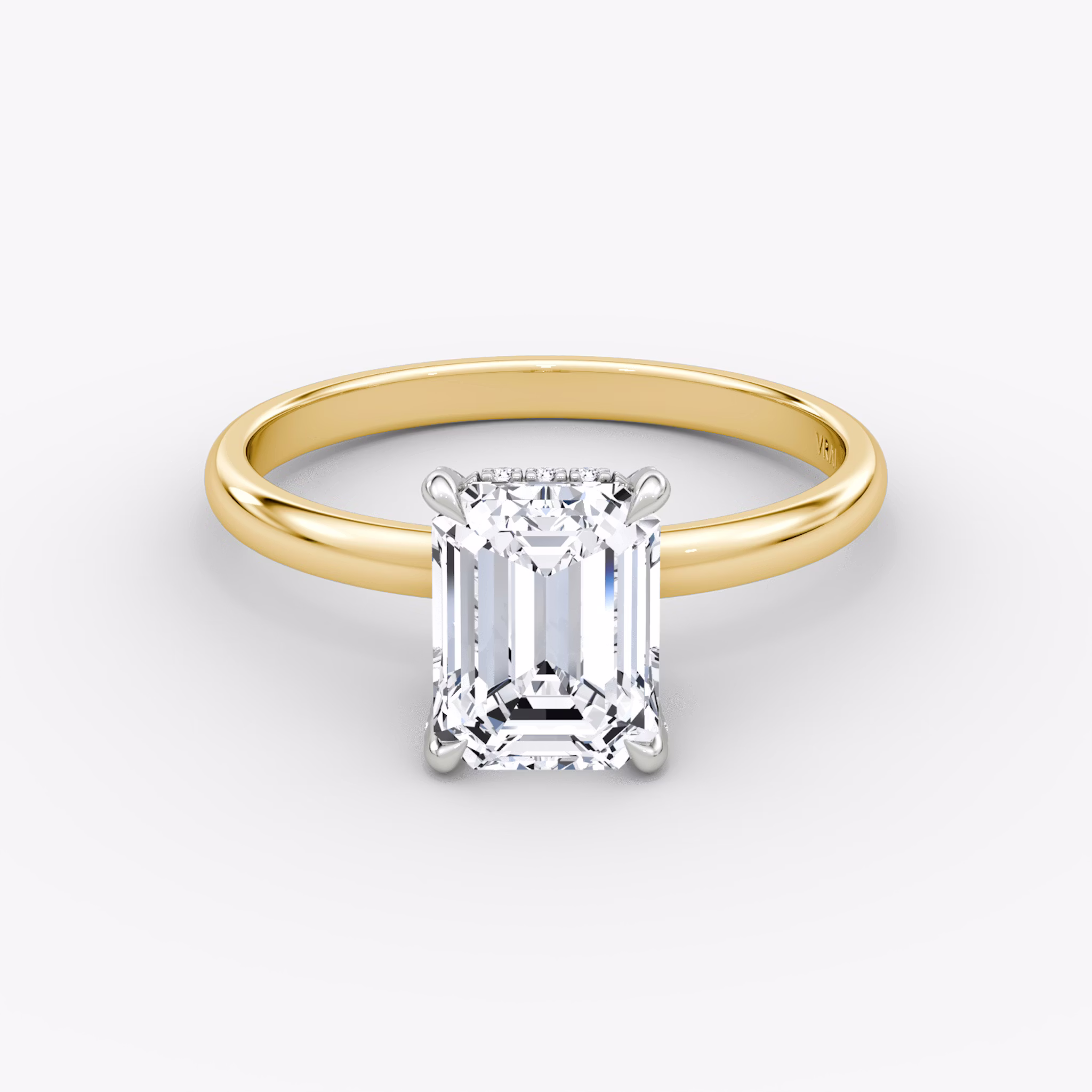 The Classic Hidden Halo | Emerald | 18k | Yellow Gold and Platinum | bandAccent: Plain | bandWidth: large | prongStyle: Pavé | diamondOrientation: vertical | caratWeight: other