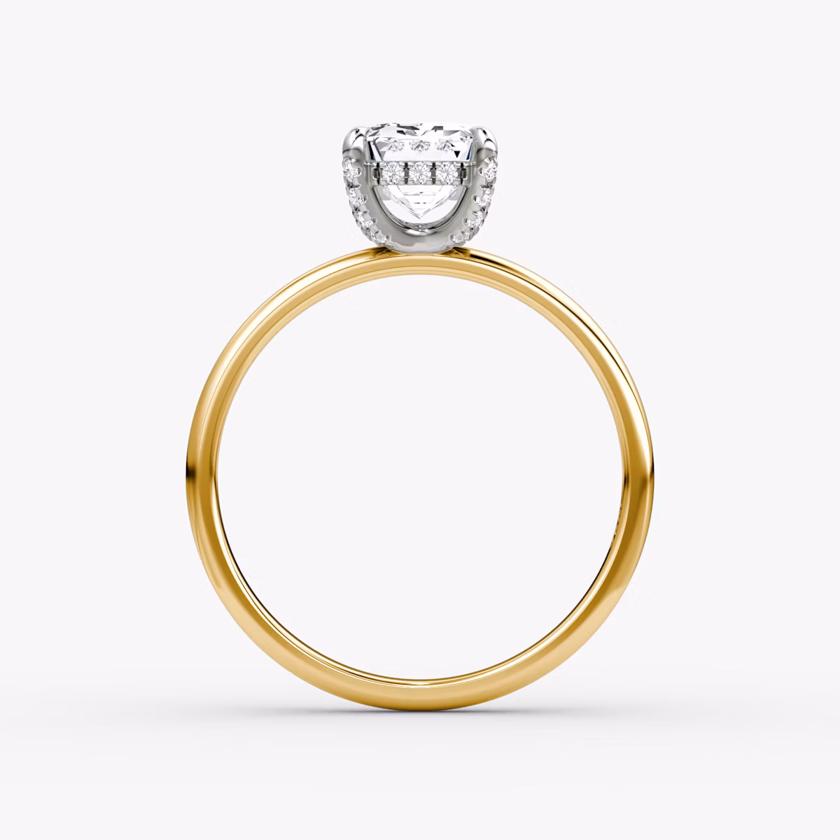 The Classic Hidden Halo | Emerald | 18k | Yellow Gold and Platinum | bandAccent: Plain | bandWidth: large | prongStyle: Pavé | diamondOrientation: vertical | caratWeight: other