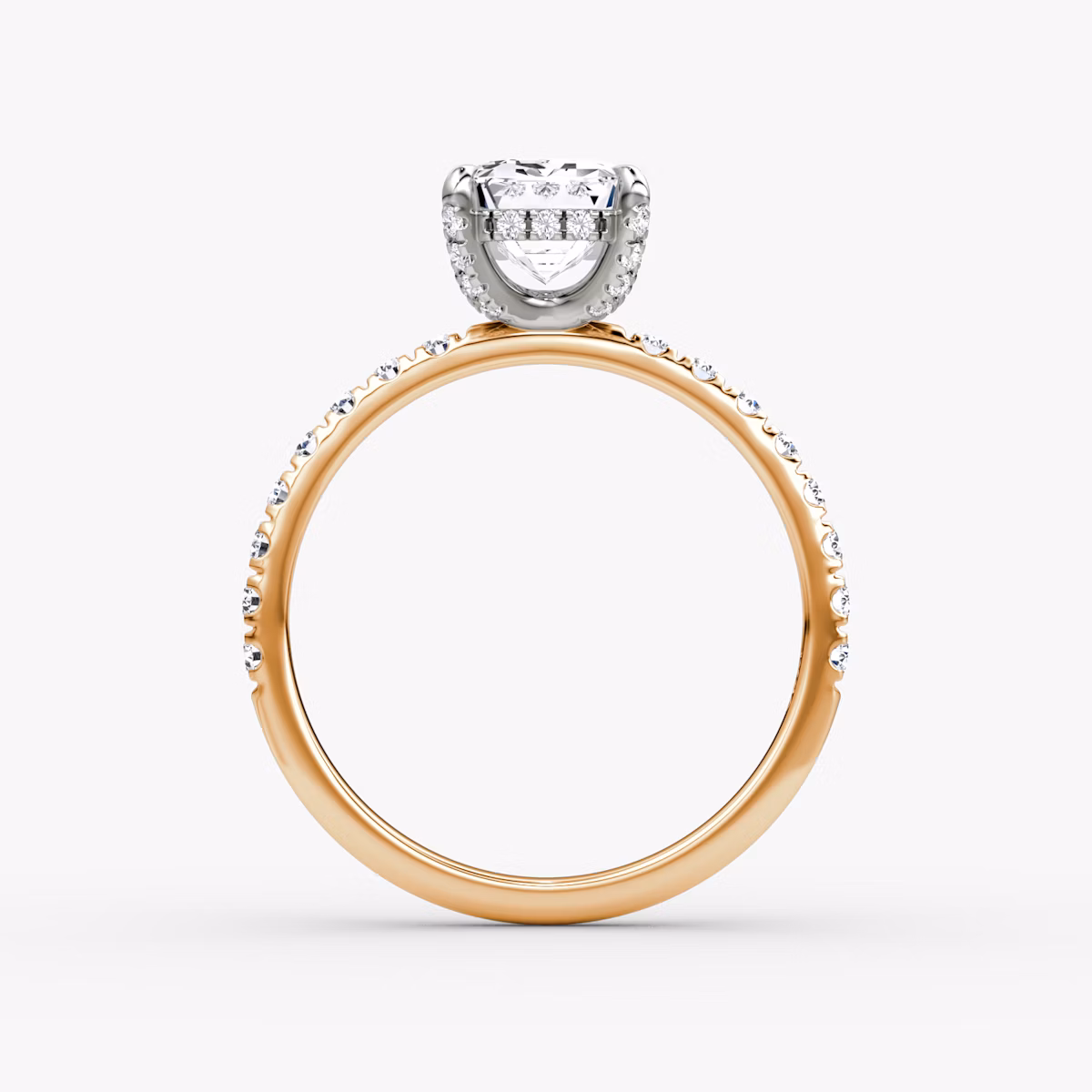 Classic Hidden Halo | Emerald | 14k | Roségold und Platin | bandAccent: Mit Pavé-Besatz | bandWidth: large | prongStyle: Mit Pavé-Besatz | diamondOrientation: vertical | caratWeight: other