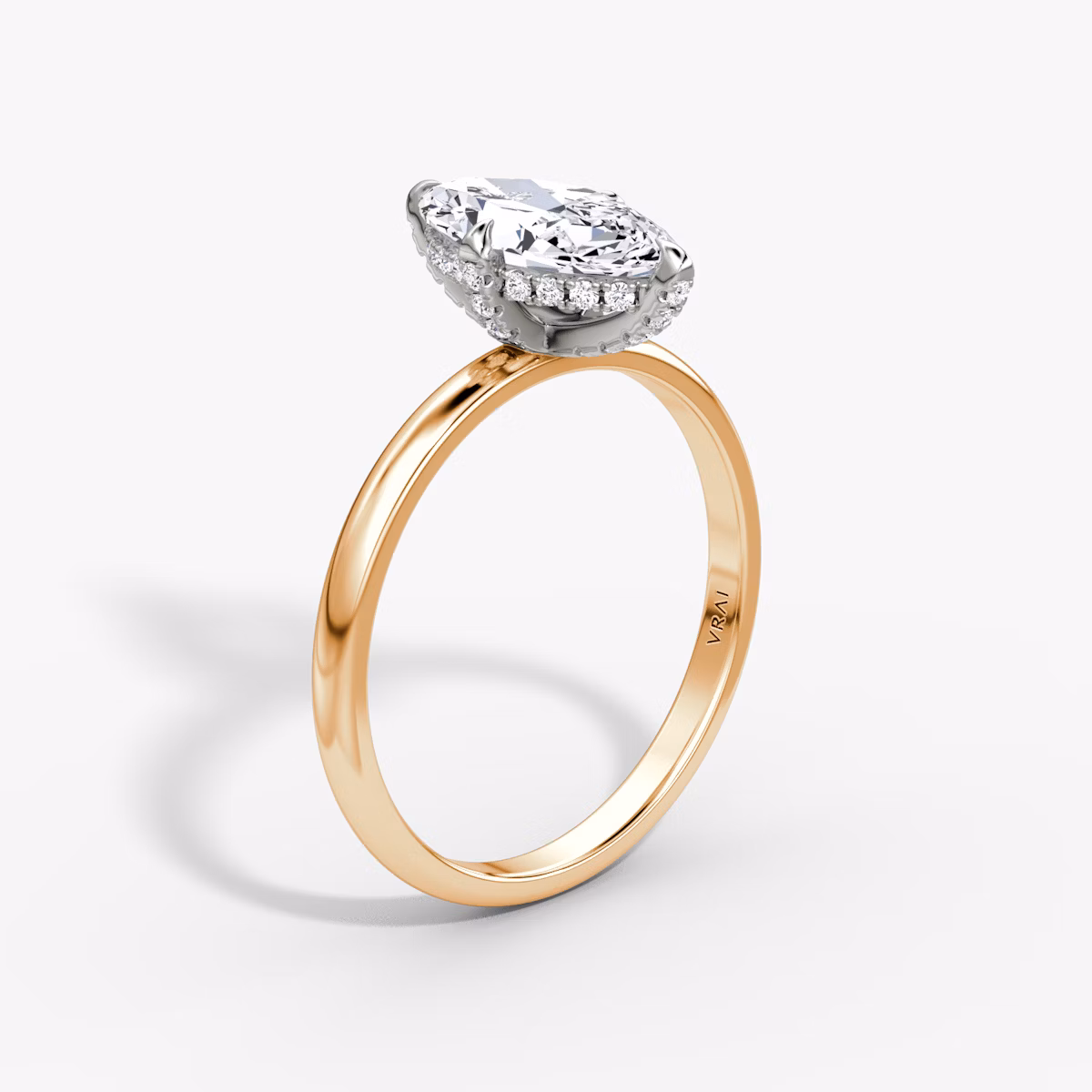 The Classic Hidden Halo | Marquise | 14k | Rose Gold and Platinum | bandAccent: Plain | bandWidth: large | prongStyle: Pavé | diamondOrientation: vertical | caratWeight: other