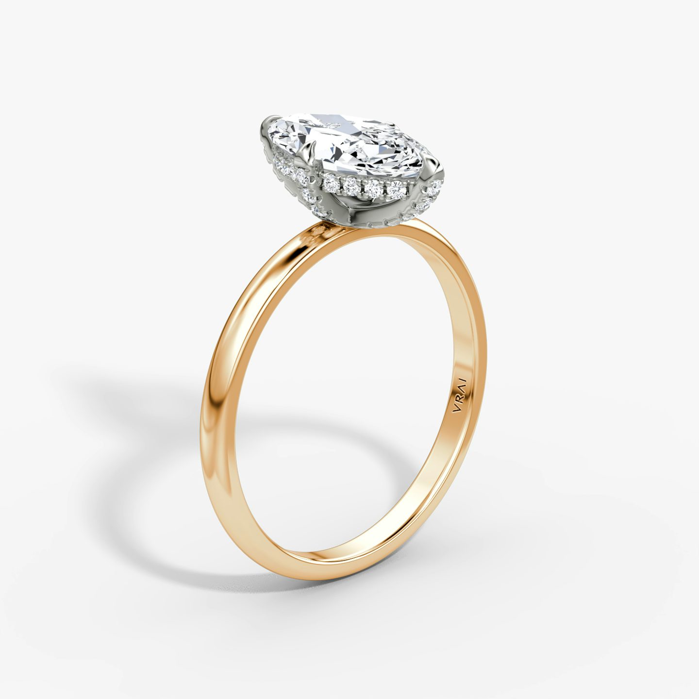 The Classic Hidden Halo | Marquise | 14k | Rose Gold and Platinum | bandAccent: Plain | bandWidth: large | prongStyle: Pavé | diamondOrientation: vertical | caratWeight: other