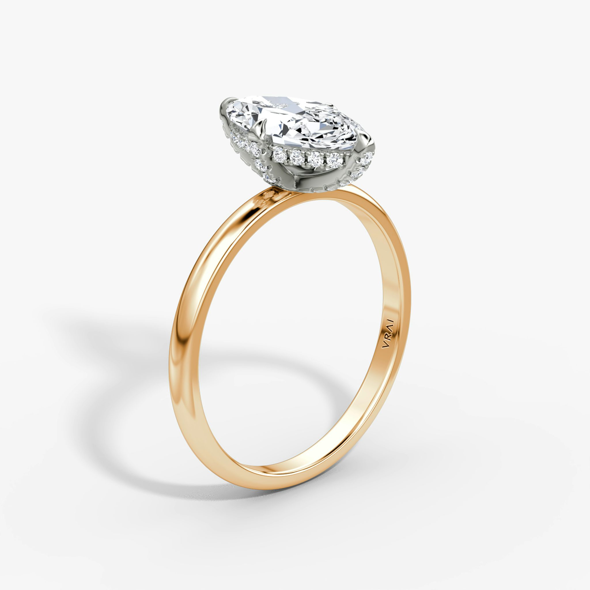 The Classic Hidden Halo | Marquise | 14k | Rose Gold and Platinum | bandAccent: Plain | bandWidth: large | prongStyle: Pavé | diamondOrientation: vertical | caratWeight: other