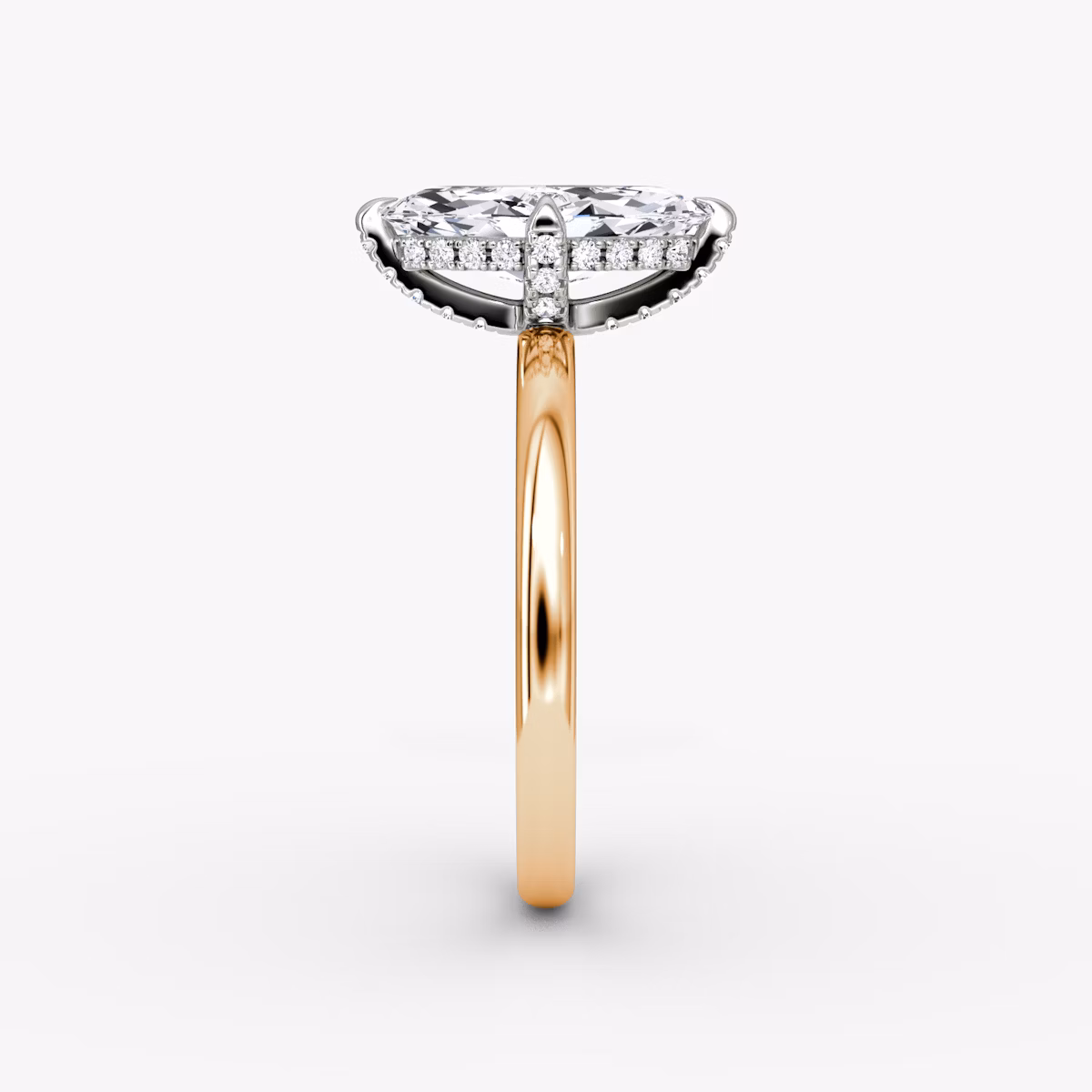 The Classic Hidden Halo | Marquise | 14k | Rose Gold and Platinum | bandAccent: Plain | bandWidth: large | prongStyle: Pavé | diamondOrientation: vertical | caratWeight: other