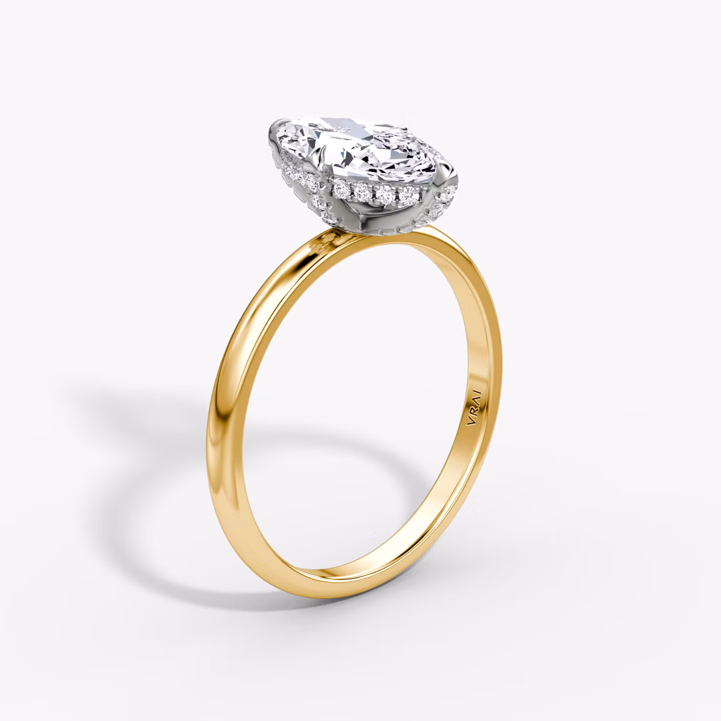 The Classic Hidden Halo | Marquise | 18k | Yellow Gold and Platinum | bandAccent: Plain | bandWidth: large | prongStyle: Pavé | diamondOrientation: vertical | caratWeight: other