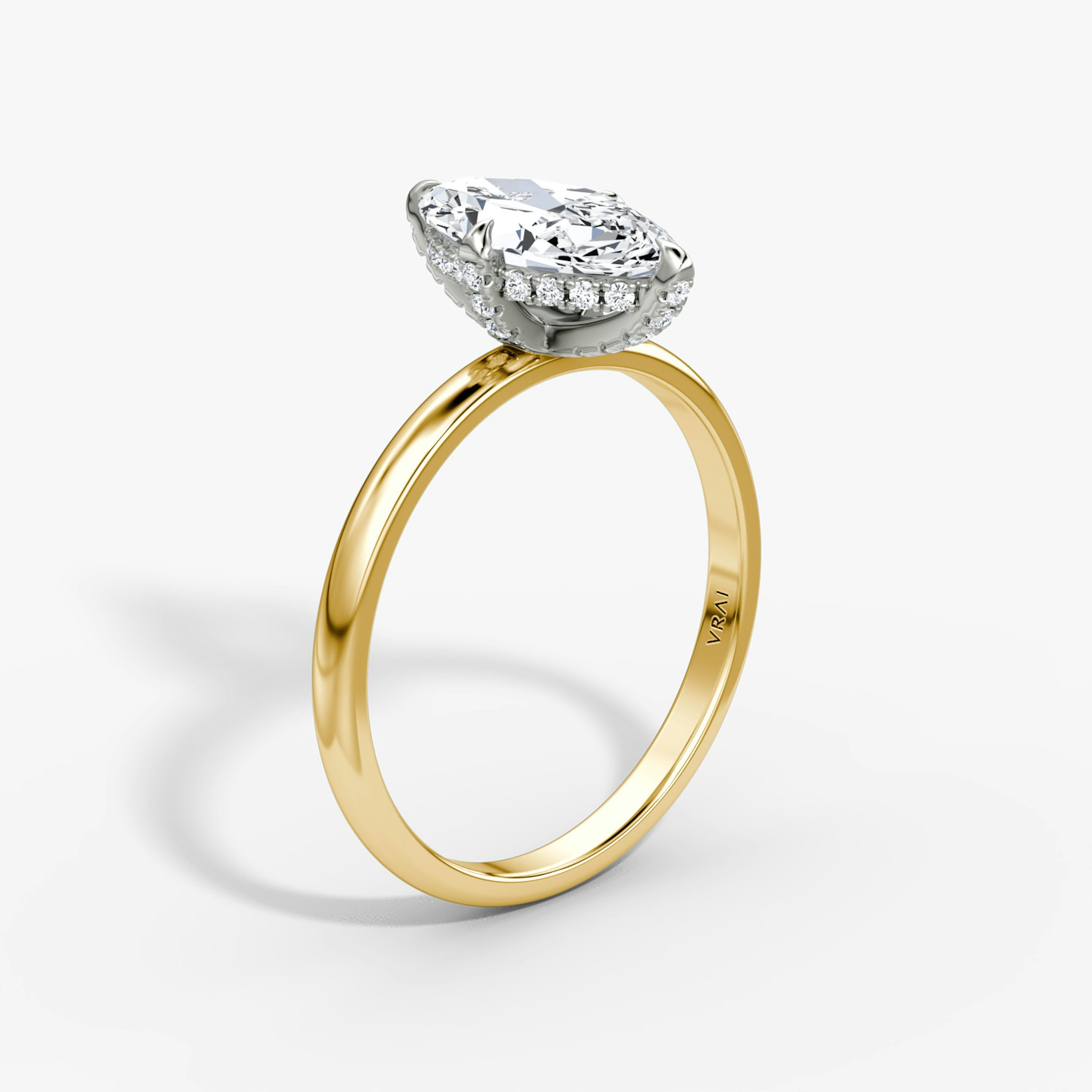 The Classic Hidden Halo | Marquise | 18k | Yellow Gold and Platinum | bandAccent: Plain | bandWidth: large | prongStyle: Pavé | diamondOrientation: vertical | caratWeight: other