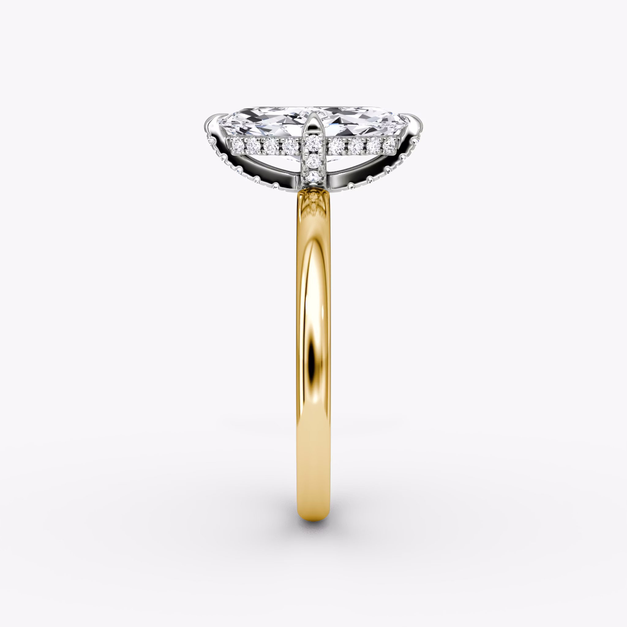 The Classic Hidden Halo | Marquise | 18k | Yellow Gold and Platinum | bandAccent: Plain | bandWidth: large | prongStyle: Pavé | diamondOrientation: vertical | caratWeight: other