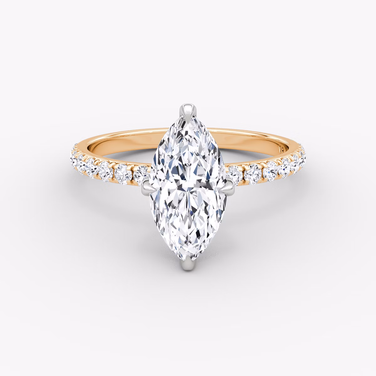 The Classic Hidden Halo | Marquise | 14k | Rose Gold and Platinum | bandAccent: Pavé | bandWidth: large | prongStyle: Pavé | diamondOrientation: vertical | caratWeight: other