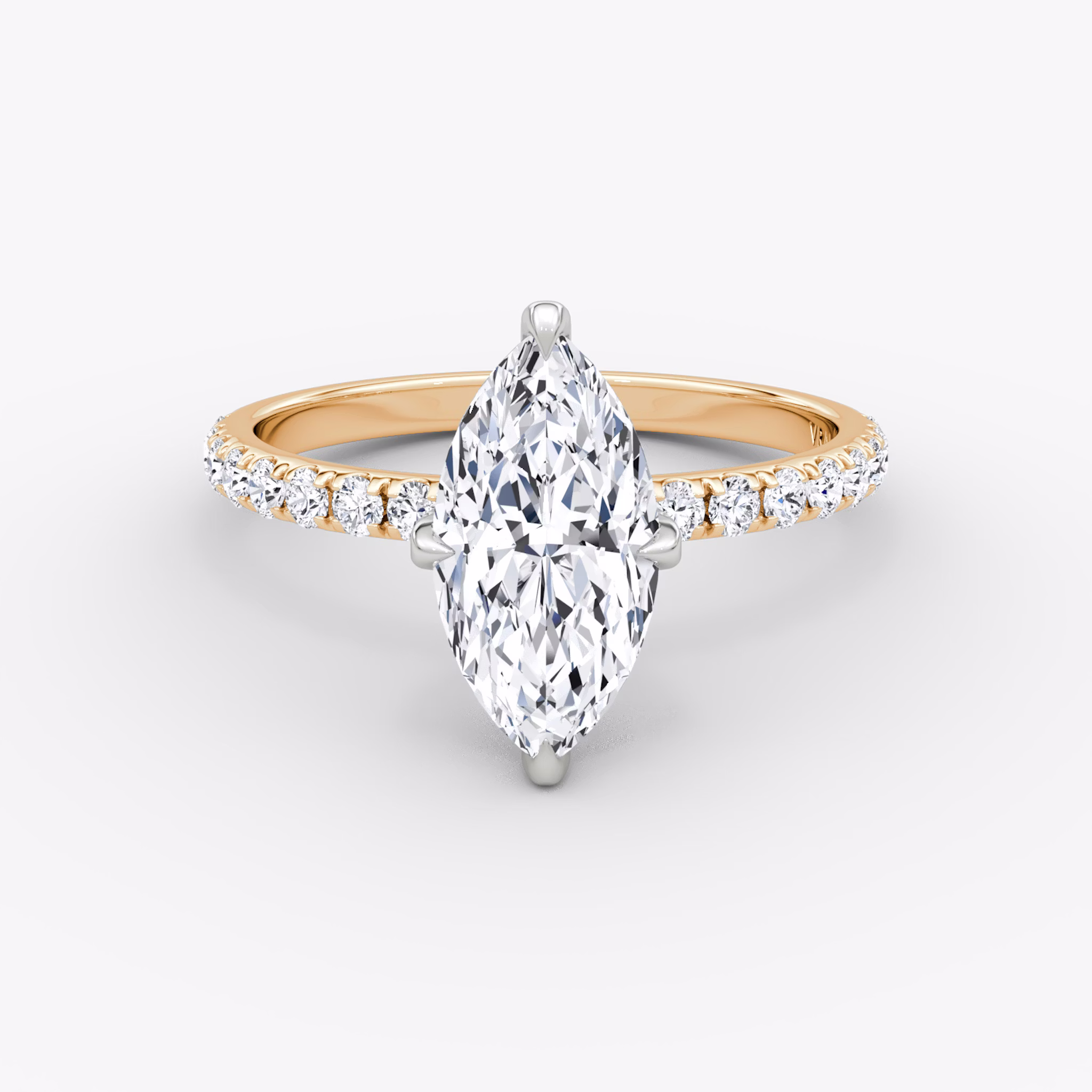 The Classic Hidden Halo | Marquise | 14k | Rose Gold and Platinum | bandAccent: Pavé | bandWidth: large | prongStyle: Pavé | diamondOrientation: vertical | caratWeight: other