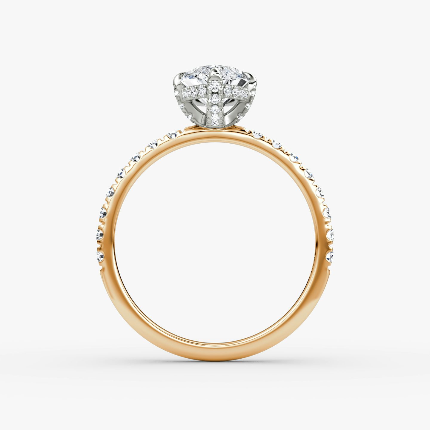The Classic Hidden Halo | Marquise | 14k | Rose Gold and Platinum | bandAccent: Pavé | bandWidth: large | prongStyle: Pavé | diamondOrientation: vertical | caratWeight: other