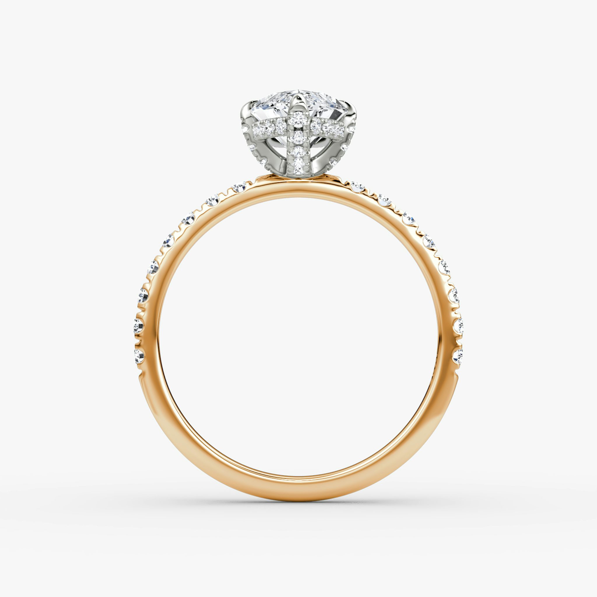 The Classic Hidden Halo | Marquise | 14k | Rose Gold and Platinum | bandAccent: Pavé | bandWidth: large | prongStyle: Pavé | diamondOrientation: vertical | caratWeight: other