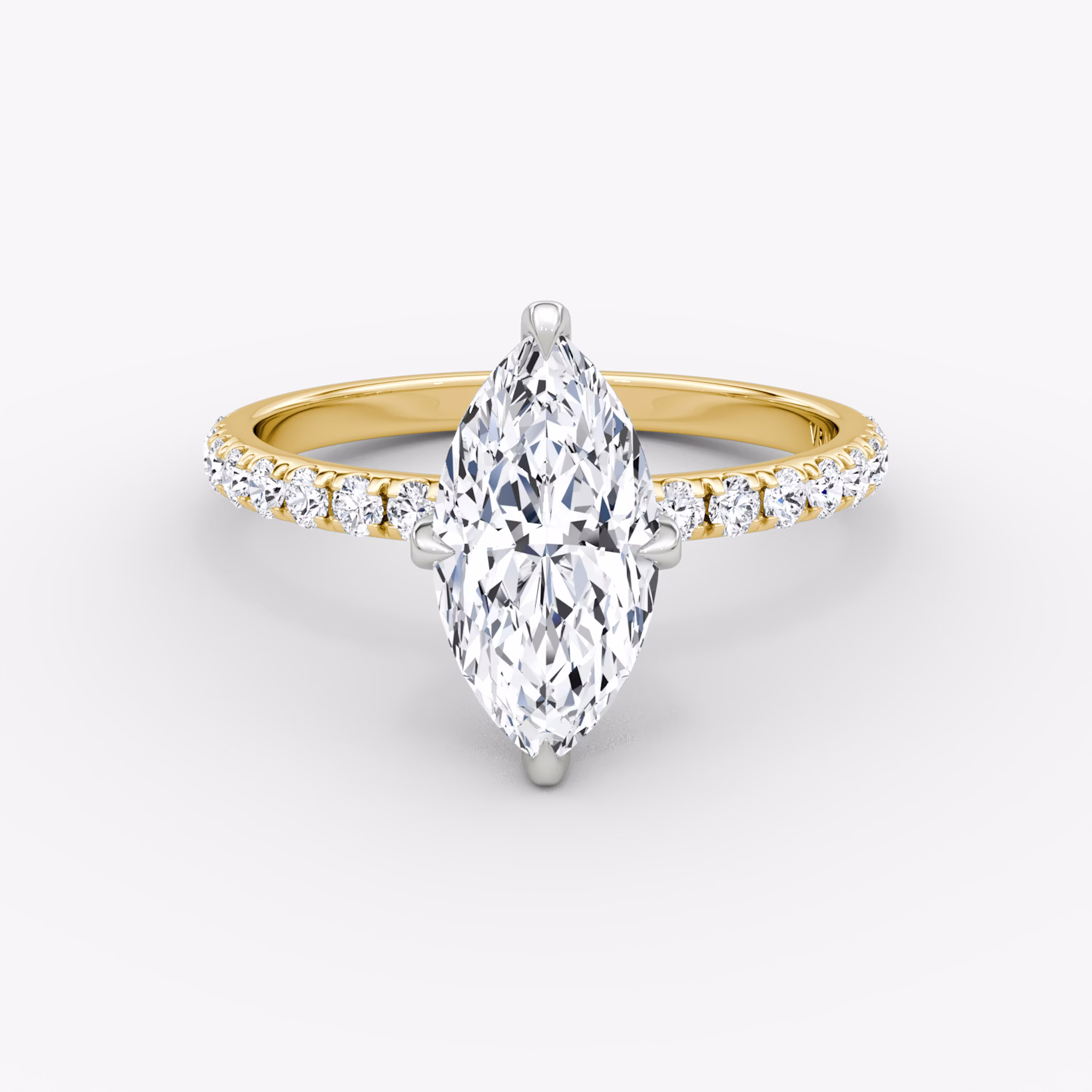 The Classic Hidden Halo | Marquise | 18k | Yellow Gold and Platinum | bandAccent: Pavé | bandWidth: large | prongStyle: Pavé | diamondOrientation: vertical | caratWeight: other