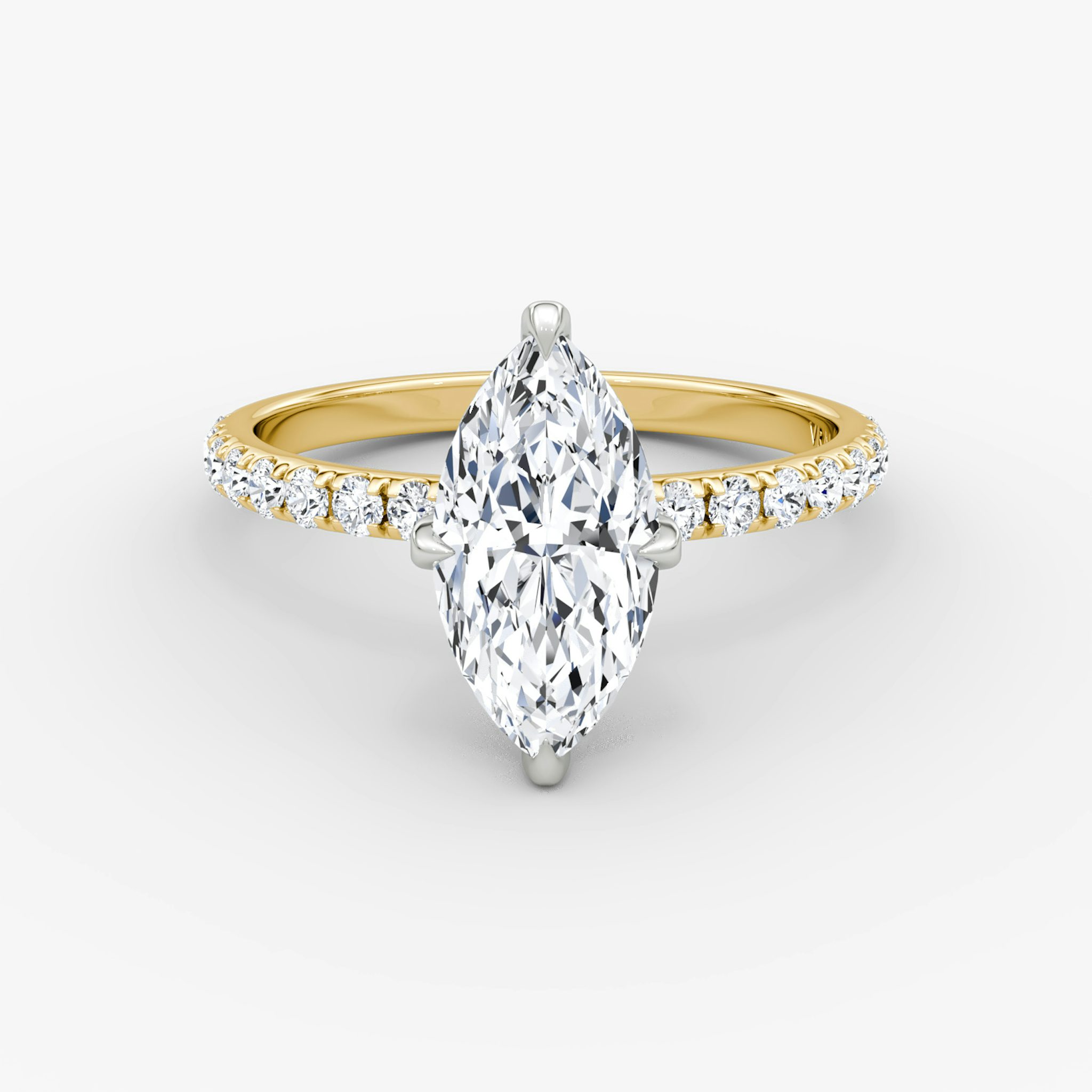 The Classic Hidden Halo | Marquise | 18k | Yellow Gold and Platinum | bandAccent: Pavé | bandWidth: large | prongStyle: Pavé | diamondOrientation: vertical | caratWeight: other