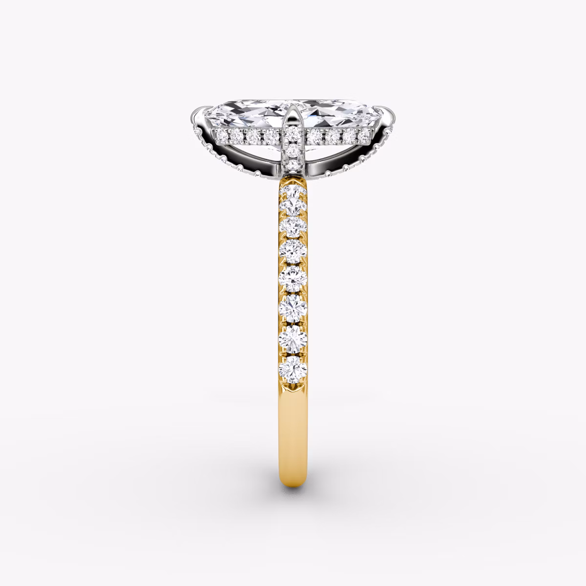 The Classic Hidden Halo | Marquise | 18k | Yellow Gold and Platinum | bandAccent: Pavé | bandWidth: large | prongStyle: Pavé | diamondOrientation: vertical | caratWeight: other