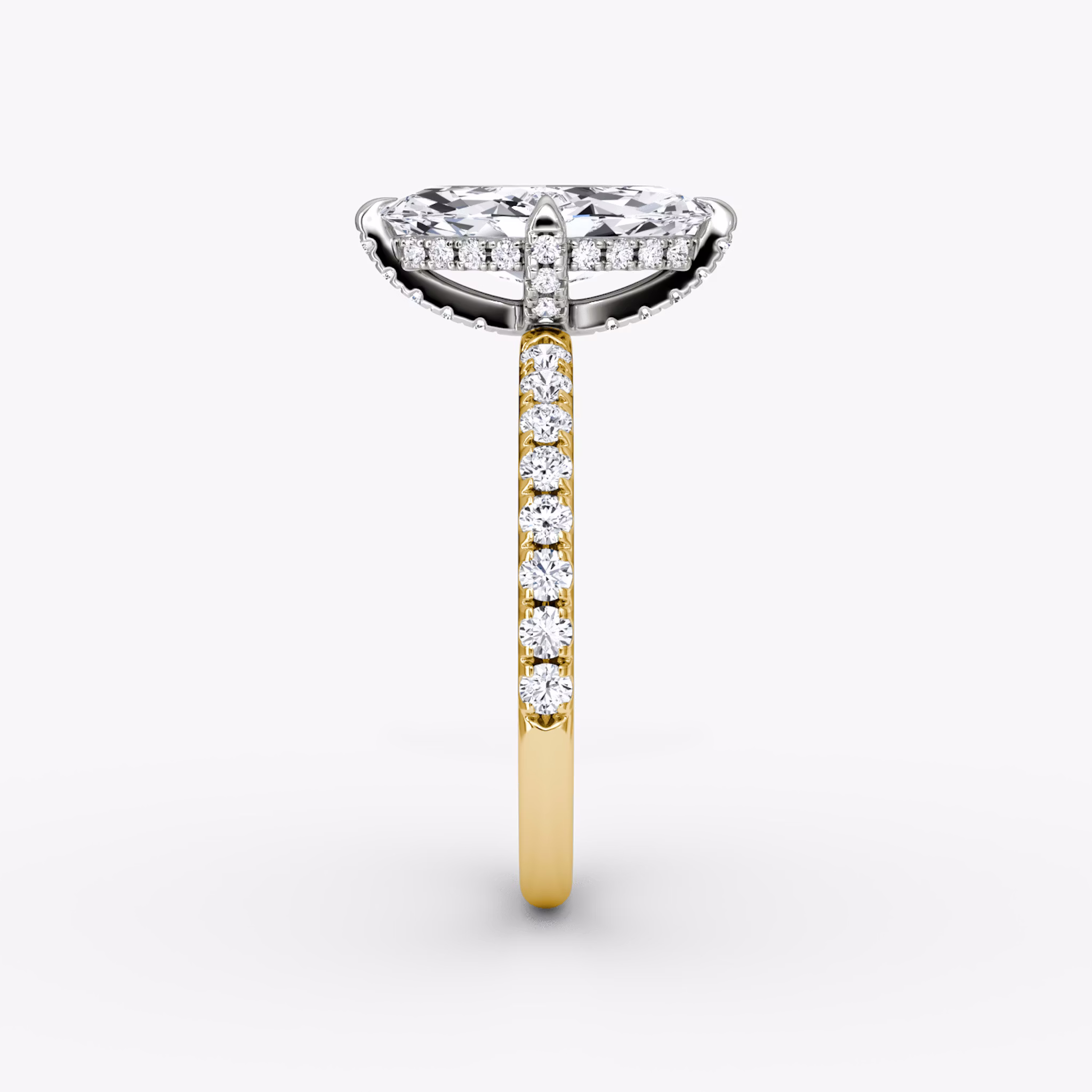 The Classic Hidden Halo | Marquise | 18k | Yellow Gold and Platinum | bandAccent: Pavé | bandWidth: large | prongStyle: Pavé | diamondOrientation: vertical | caratWeight: other