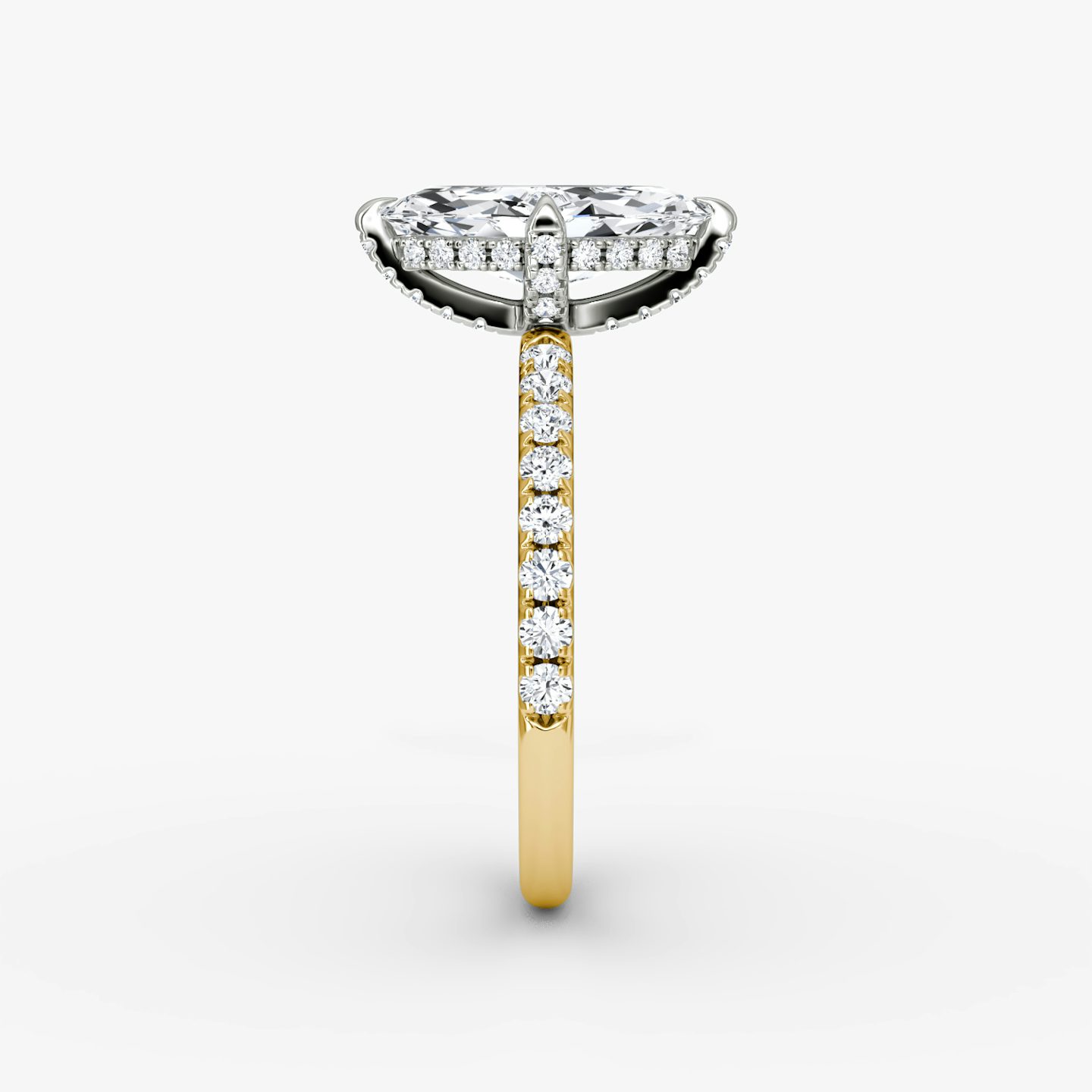 The Classic Hidden Halo | Marquise | 18k | Yellow Gold and Platinum | bandAccent: Pavé | bandWidth: large | prongStyle: Pavé | diamondOrientation: vertical | caratWeight: other