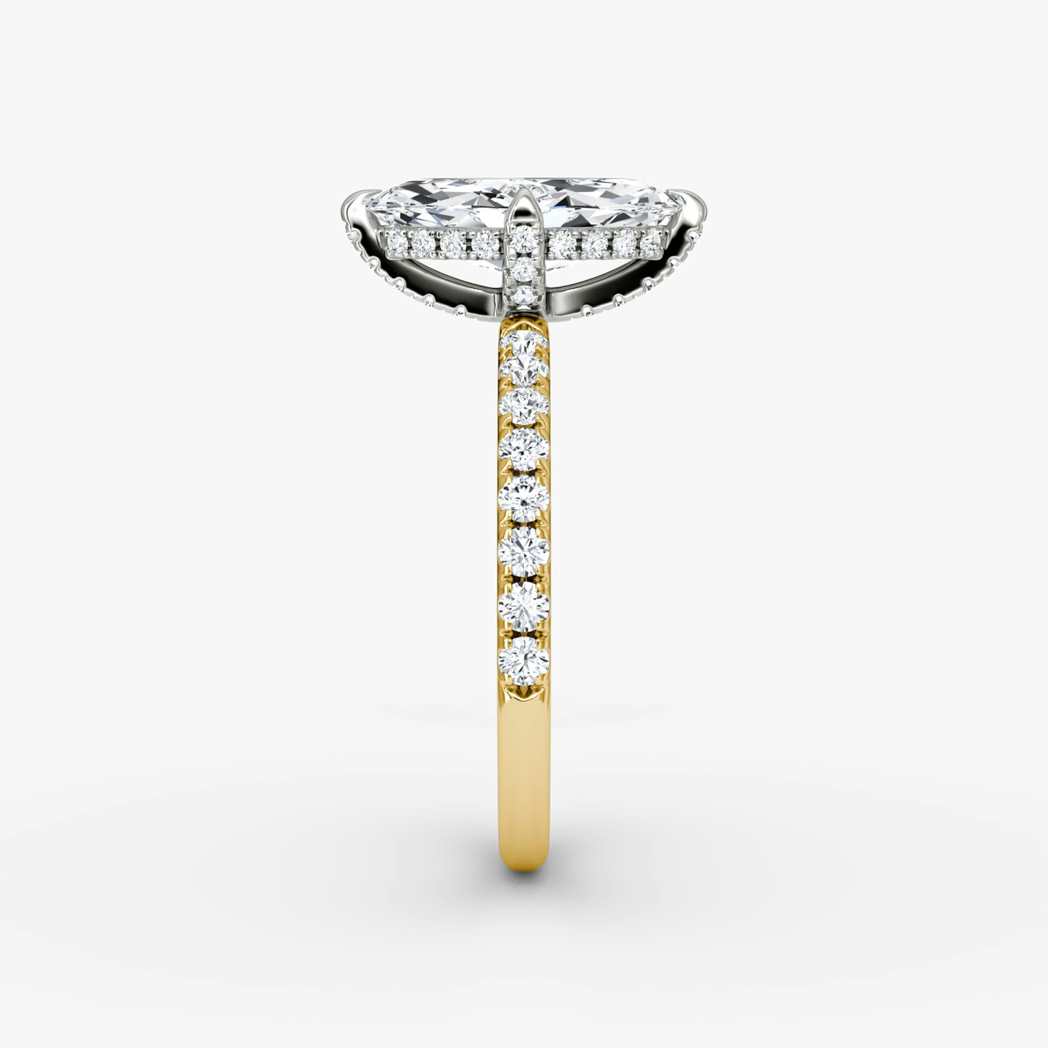 The Classic Hidden Halo | Marquise | 18k | Yellow Gold and Platinum | bandAccent: Pavé | bandWidth: large | prongStyle: Pavé | diamondOrientation: vertical | caratWeight: other