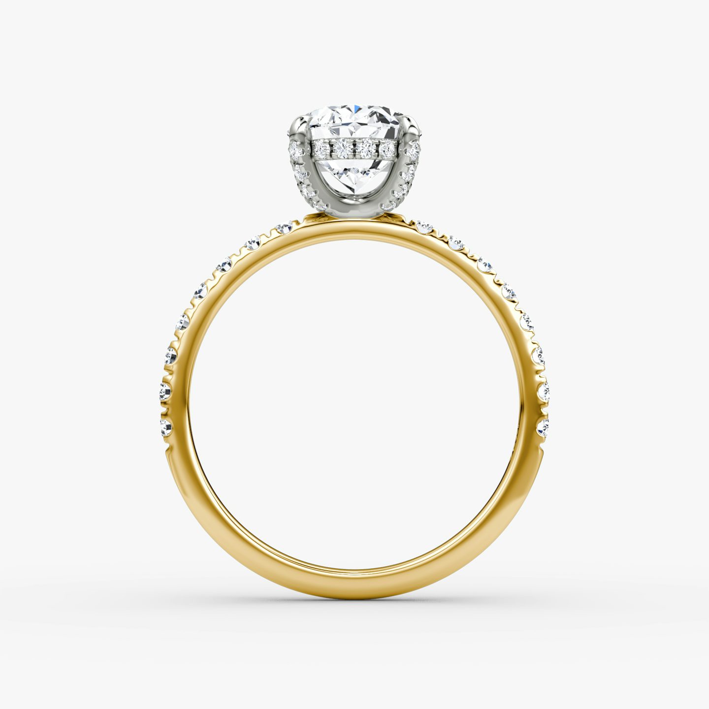 The Classic Hidden Halo | Oval | 18k | Yellow Gold and Platinum | bandAccent: Pavé | bandWidth: large | prongStyle: Pavé | diamondOrientation: vertical | caratWeight: other